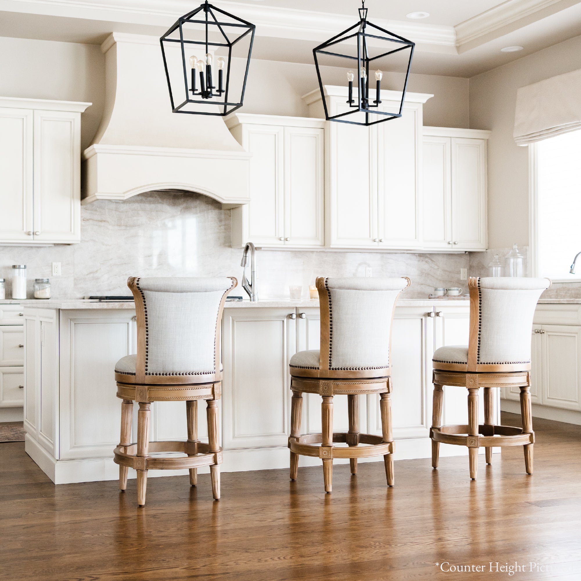 31" Pullman Bar Stool in Natural Finish with Light Grey Fabric in Stools by Maven Lane