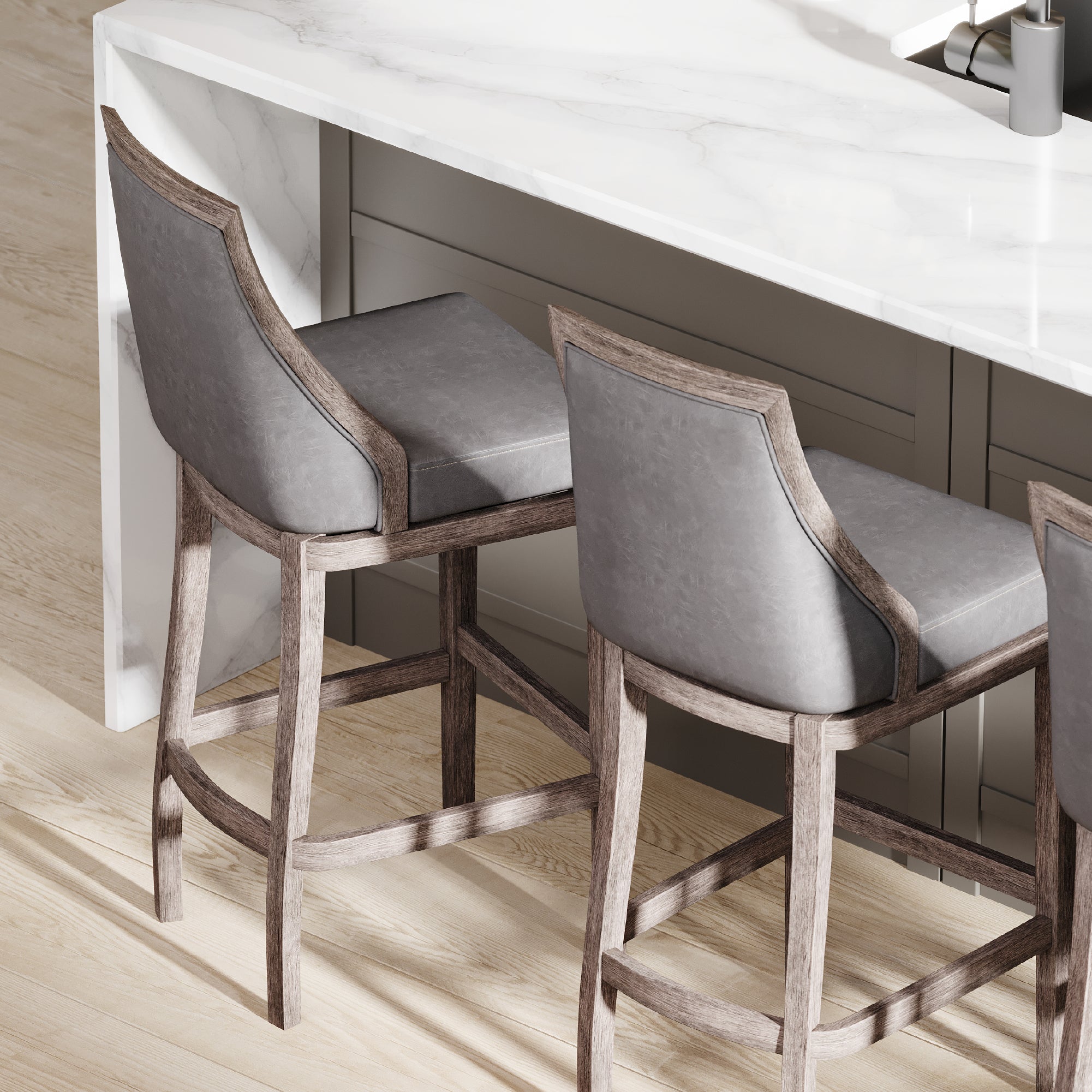 31" Vienna Bar Stool In Reclaimed Oak Finish With Ronan Stone Vegan Leather in Maven Lane by Maven Lane