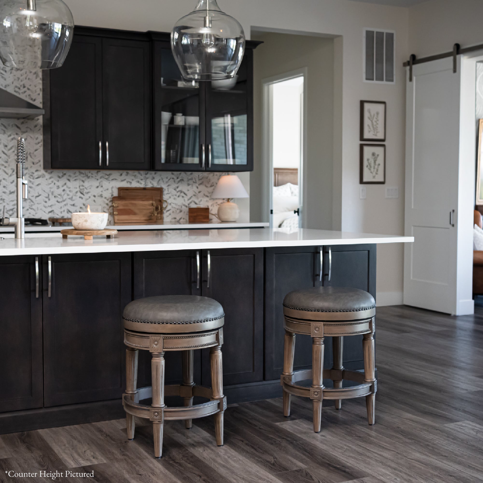 31" Pullman Backless Bar Stool in Grey Finish with Grey Faux Leather (Set of 4) in Stools by Maven Lane