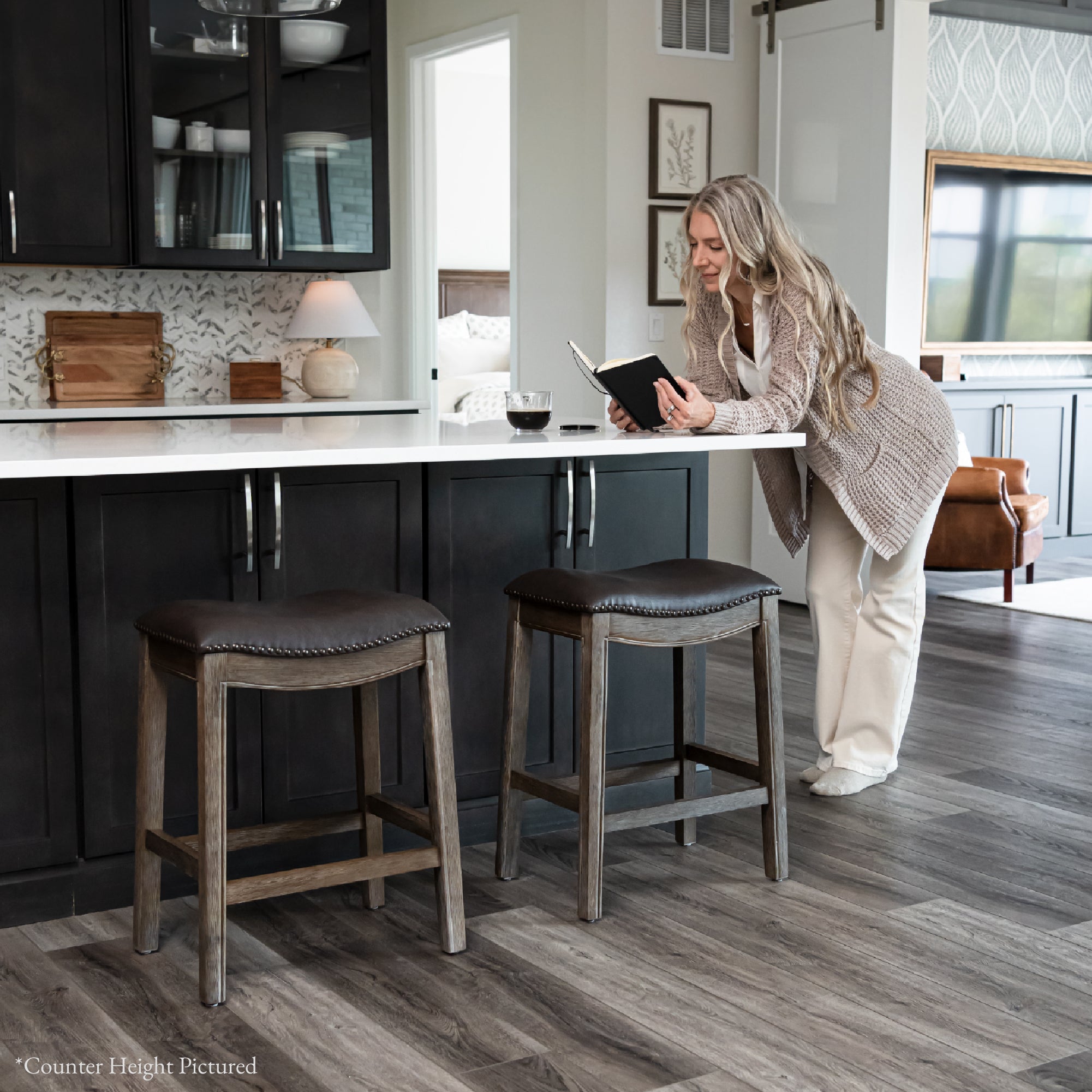 31" Adrien Saddle Bar Stool in Walnut Finish with Marksman Saddle Vegan Leather in Stools by Maven Lane