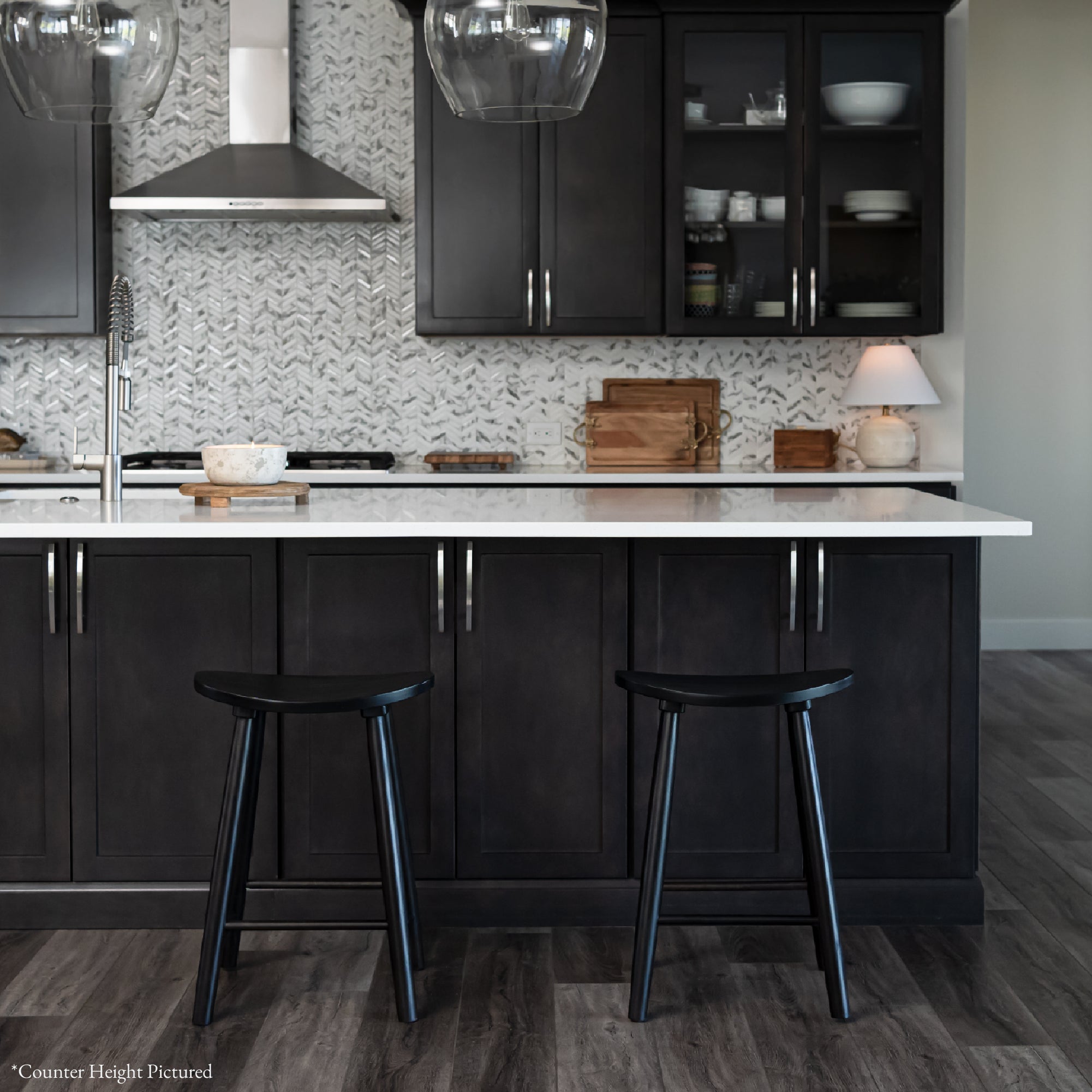 30" Luna Bar Stool in Rustic Black Wood Finish in Stools by Maven Lane