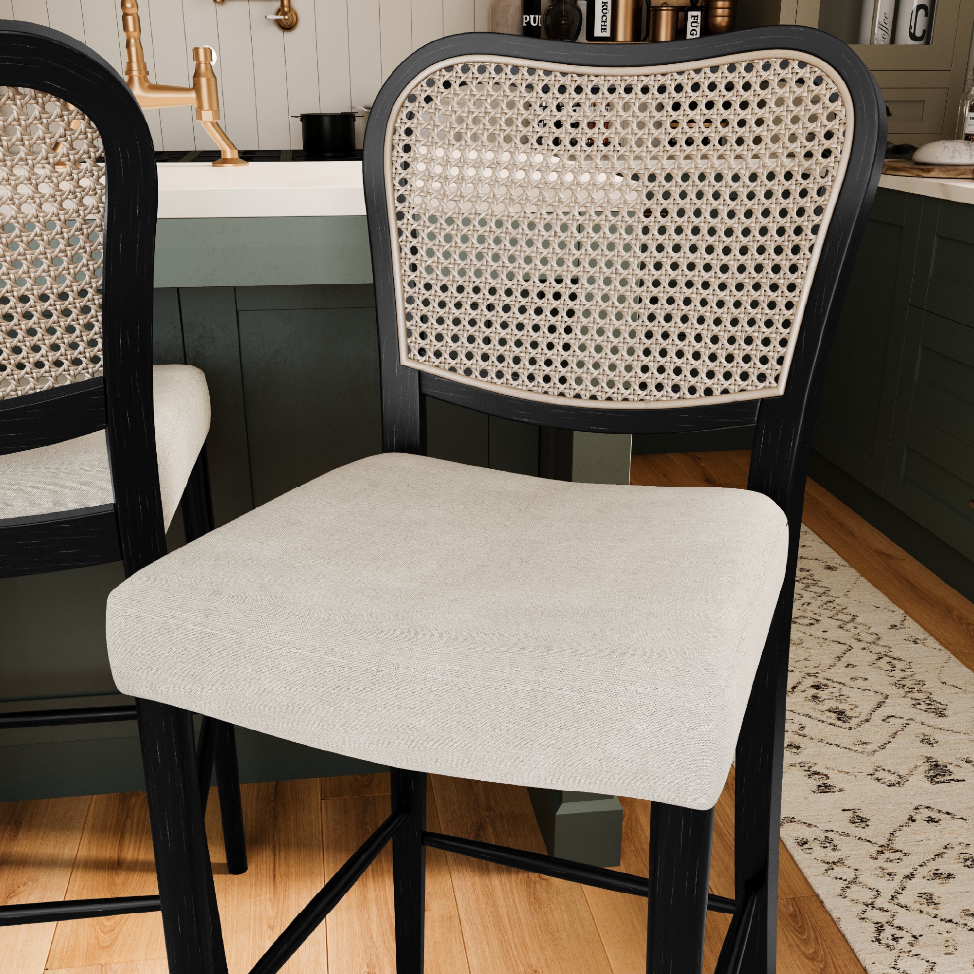31" Vera Bar Stool in Black Finish with White Fabric Upholstery in Stools by Maven Lane