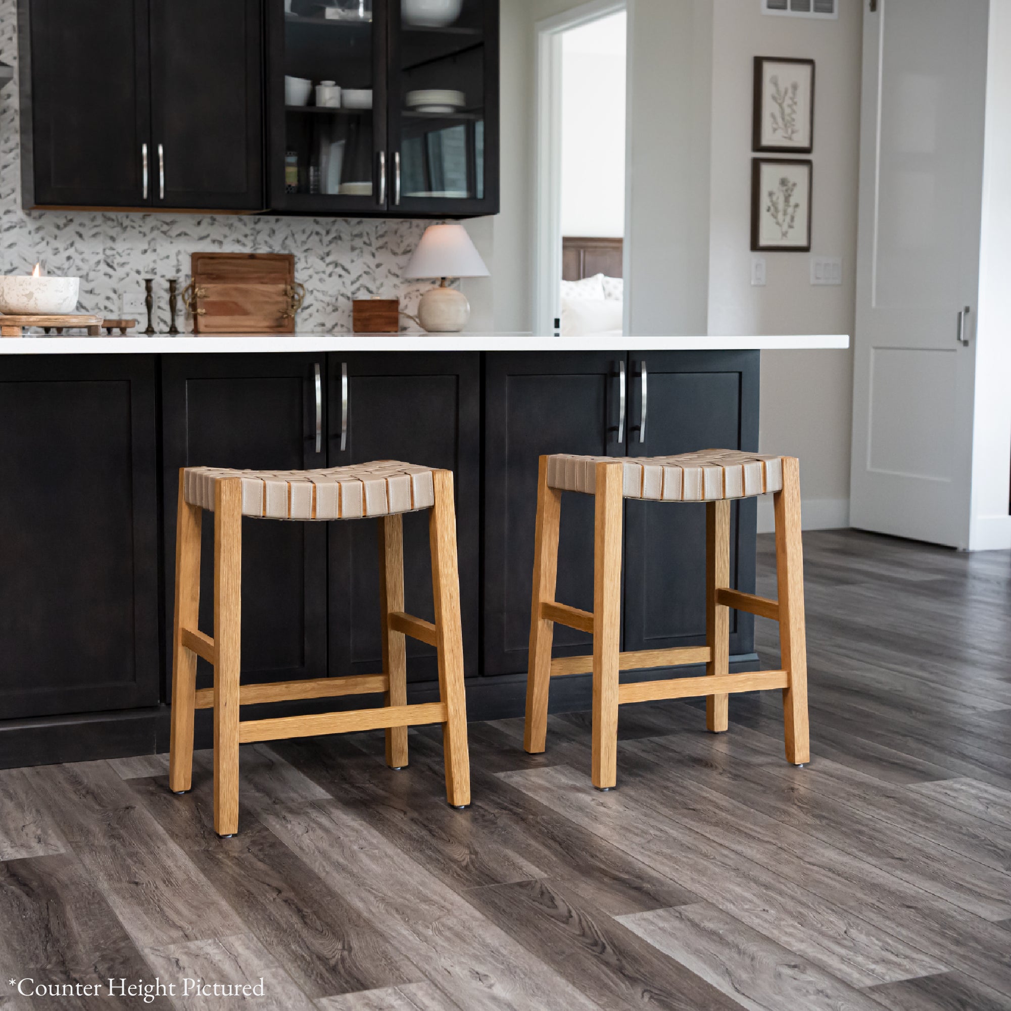 31" Emerson Bar Stool In Natural Finish & Beige Woven Leather Seat in Stools by Maven Lane