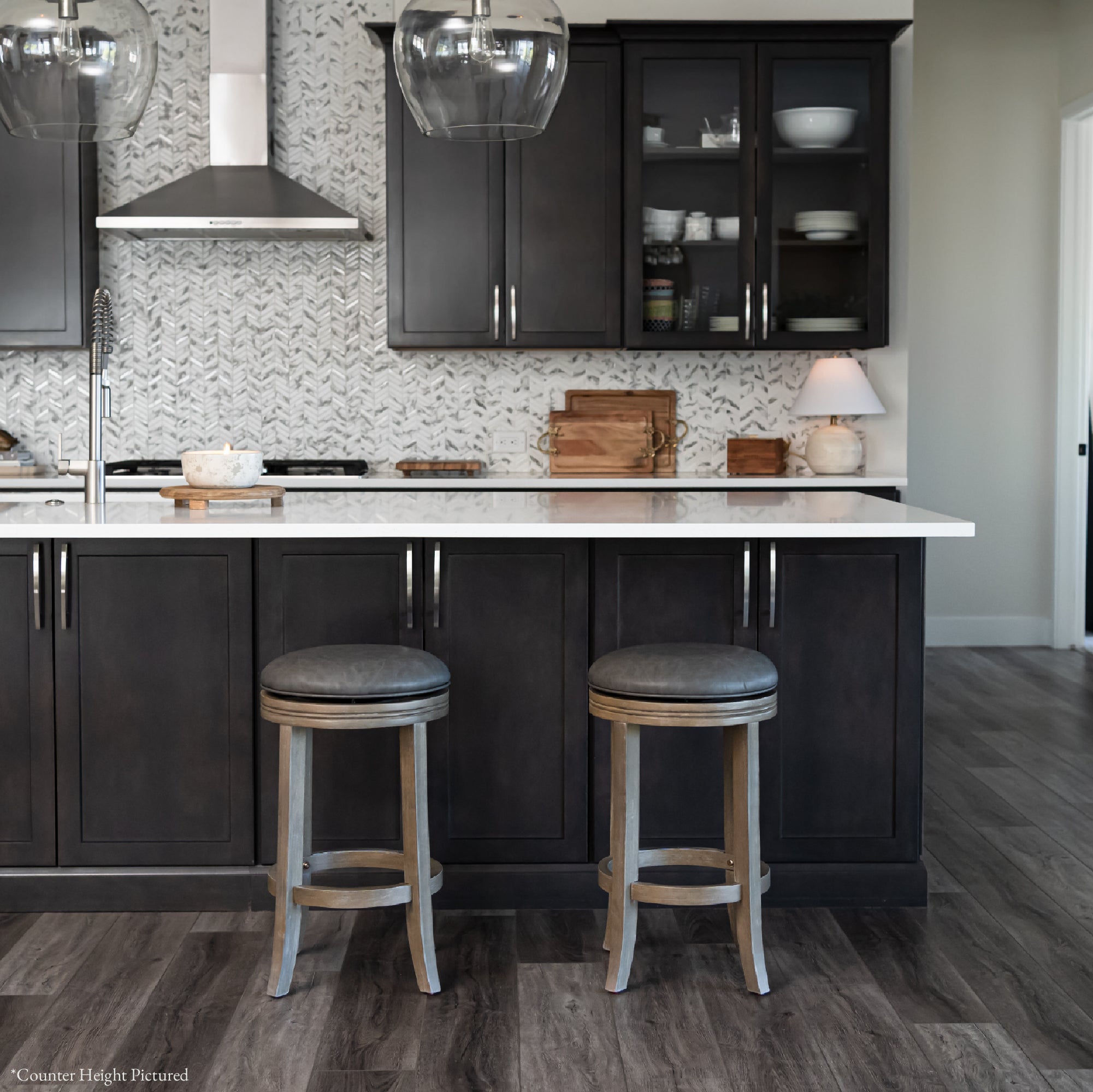 31" Eva Bar Stool in Reclaimed Oak Finish with Ronan Stone Vegan Leather in Stools by Maven Lane