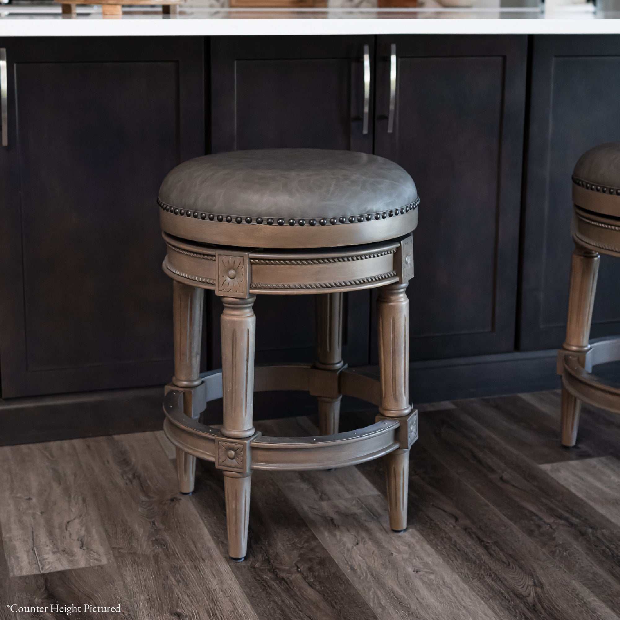 31" Pullman Backless Bar Stool in Grey Finish with Grey Faux Leather (Set of 4) in Stools by Maven Lane