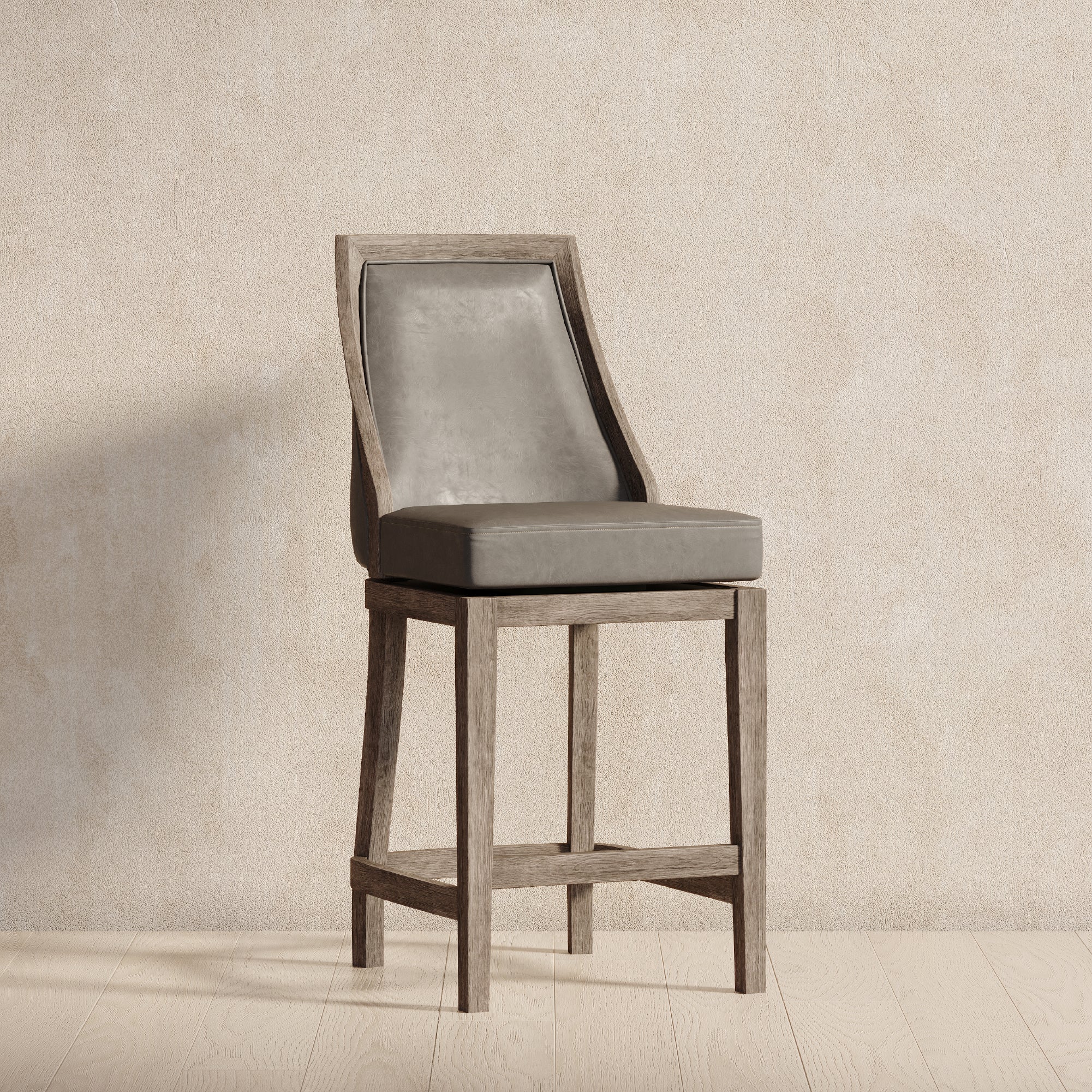 26" Vienna Swivel Counter Stool in Grey Finish with Grey Faux Leather in Stools by Maven Lane