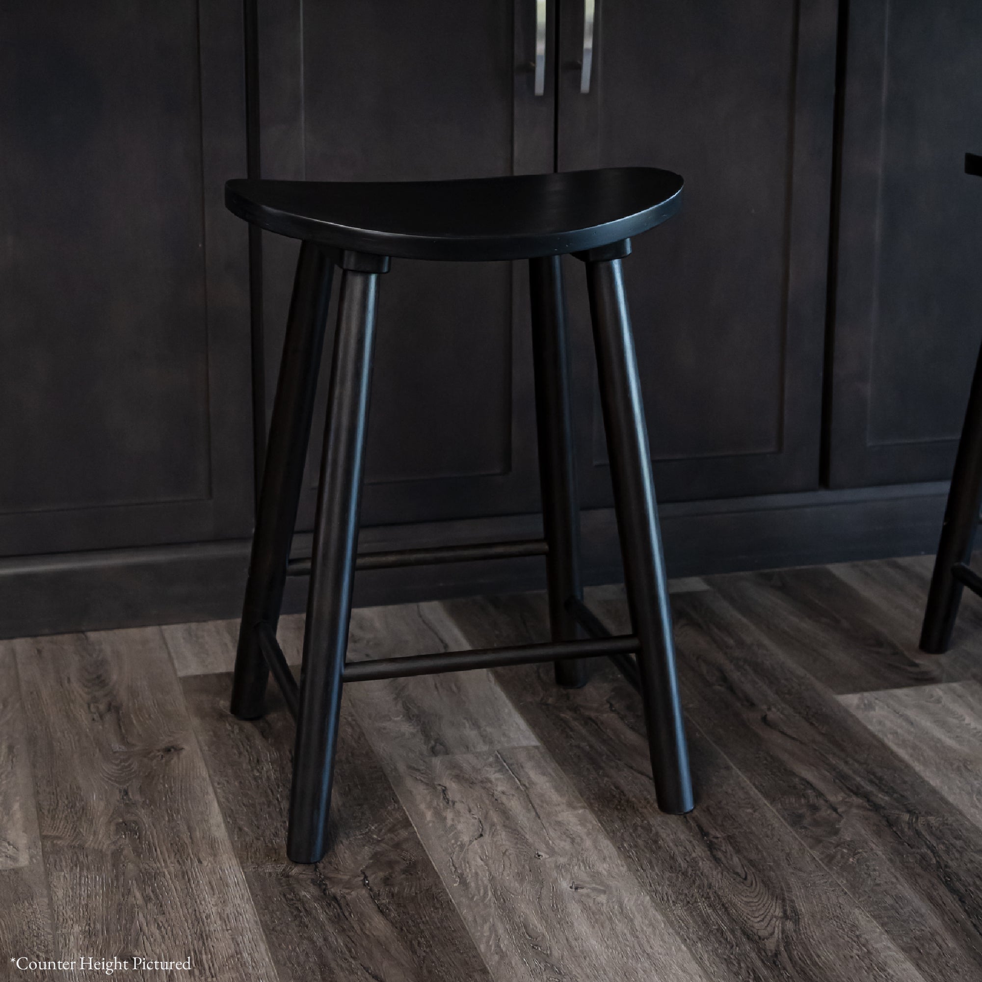 30" Luna Bar Stool in Rustic Black Wood Finish in Stools by Maven Lane