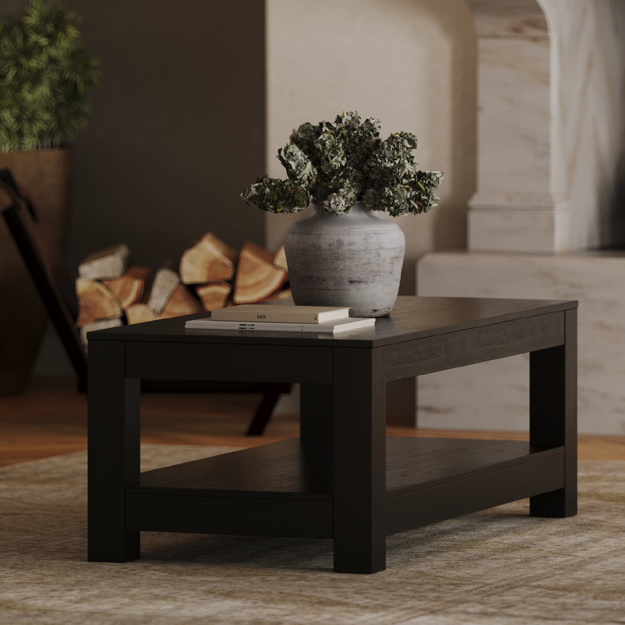 Paulo Wooden Coffee Table In Weathered Black Finish in Maven Lane by Maven Lane