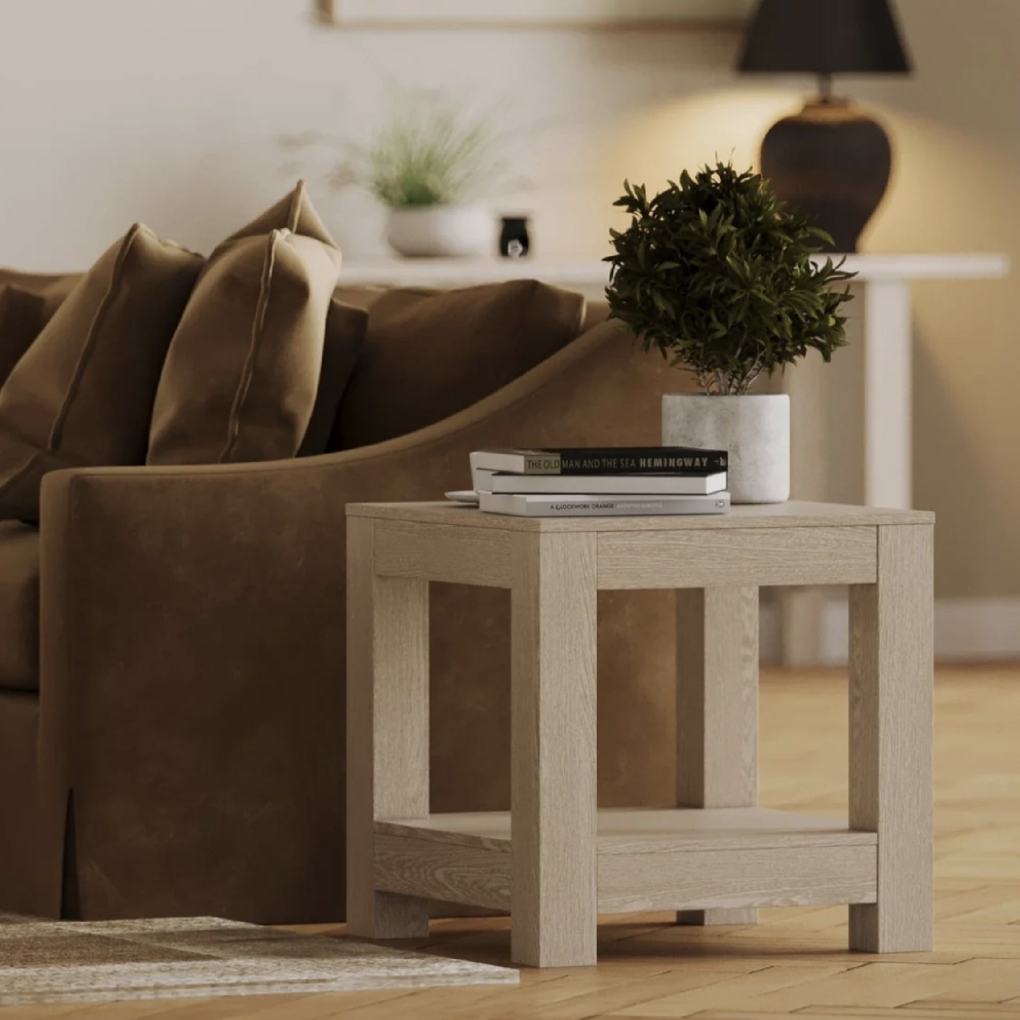 Paulo Wooden Side Table In Weathered White Finish in Maven Lane by Maven Lane