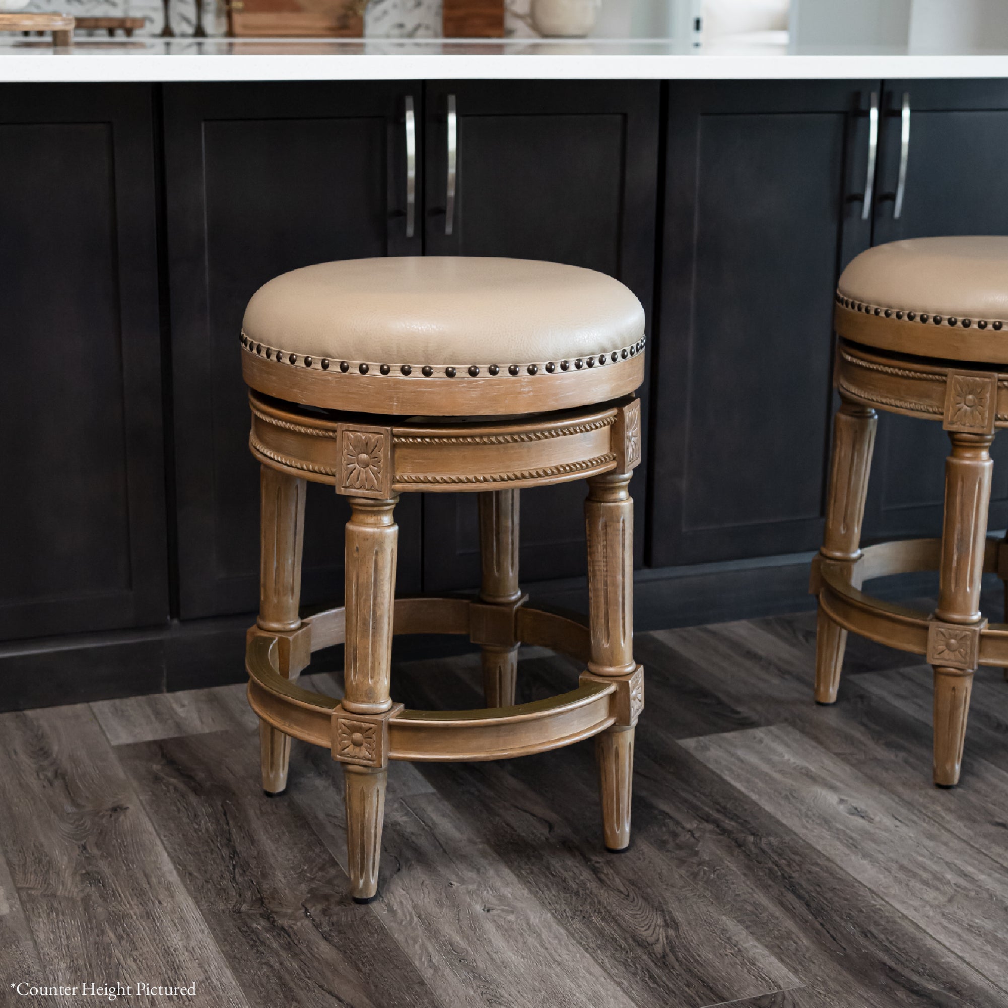 31" Pullman Backless Bar Stool in Light Brown Finish with Beige Faux Leather in Stools by Maven Lane