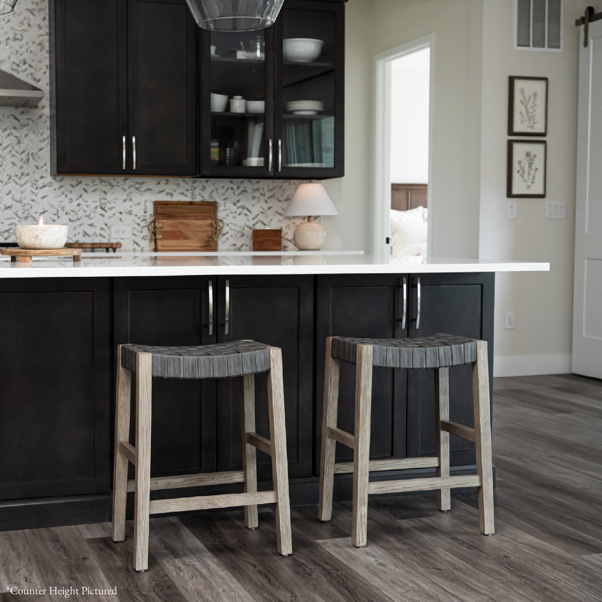 31" Emerson Bar Stool in Weathered Grey Wood Finish with Ronan Stone Vegan Leather in Stools by Maven Lane