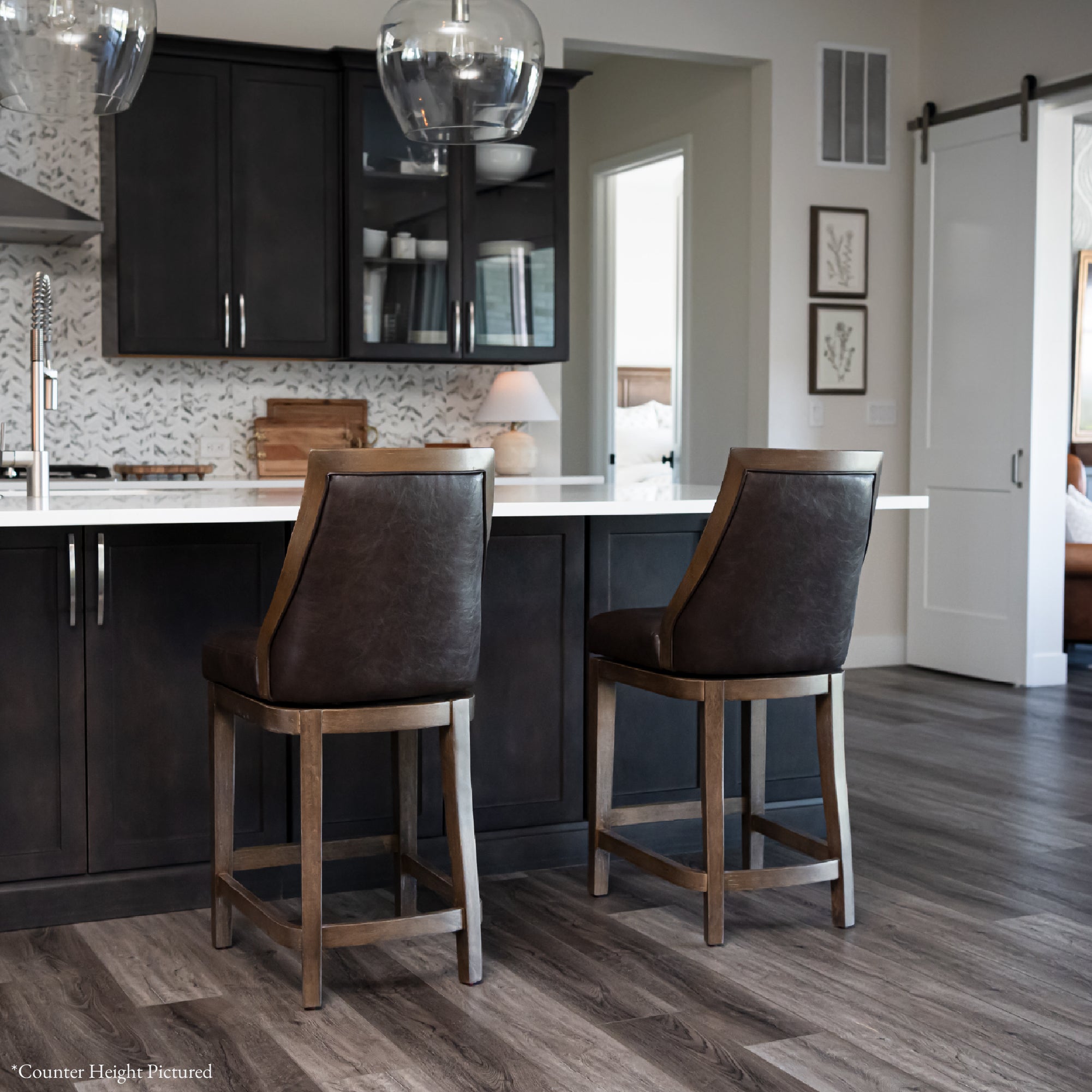 31" Vienna Swivel Bar Stool in Brown Finish with Brown Faux Leather in Stools by Maven Lane