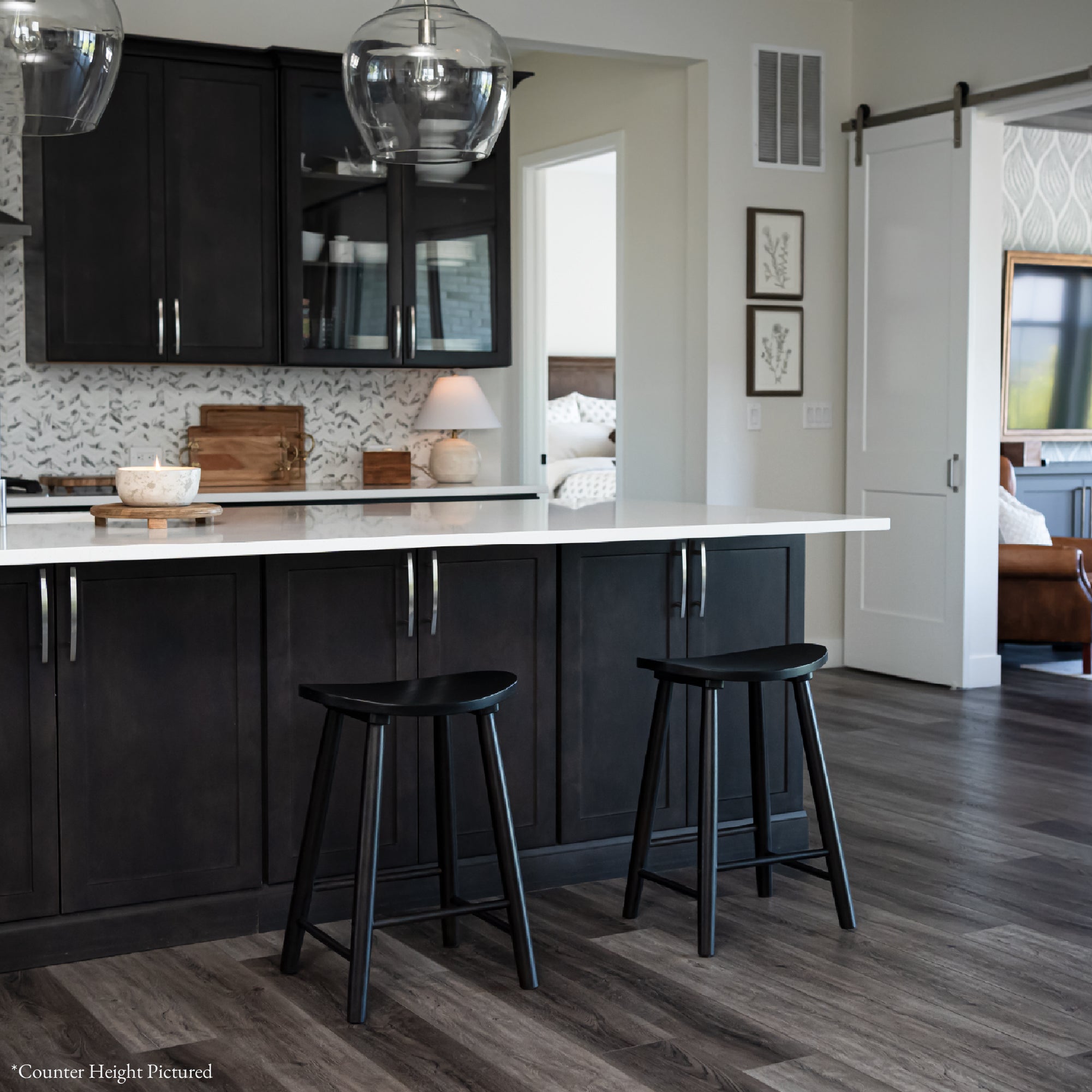 30" Luna Bar Stool in Rustic Black Wood Finish in Stools by Maven Lane
