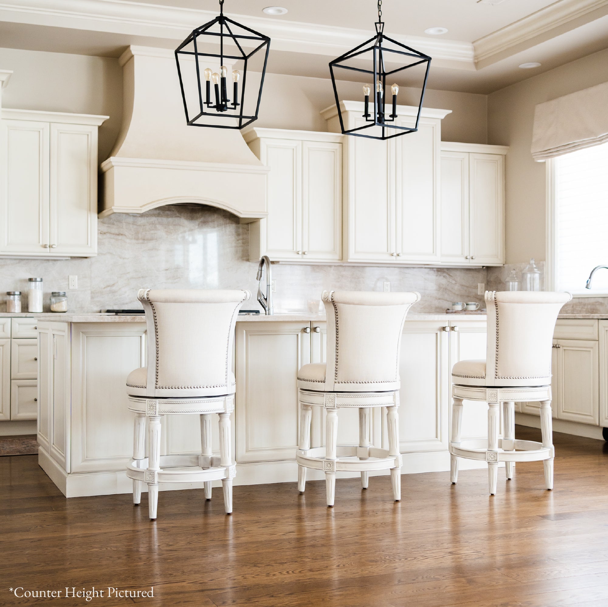 31" Pullman Bar Stool in Cream Finish with Natural Fabric (Set of 4) in Stools by Maven Lane