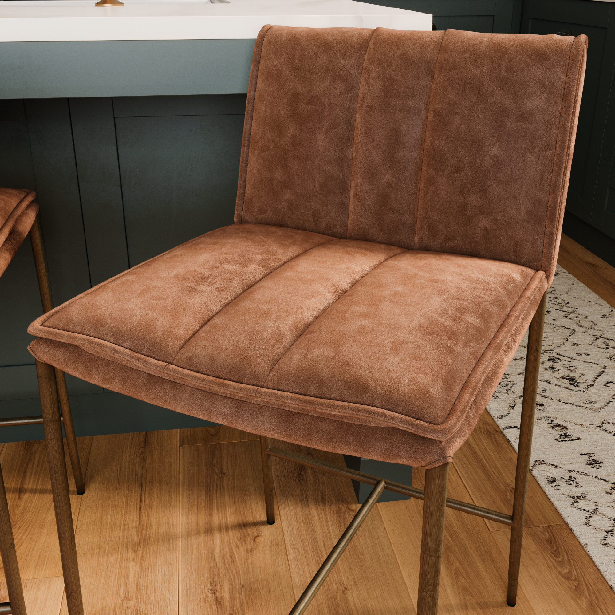 25" Gerard Counter Stool in Antique Brass Finish with Cocoa Brown Vegan Leather in Stools by Maven Lane