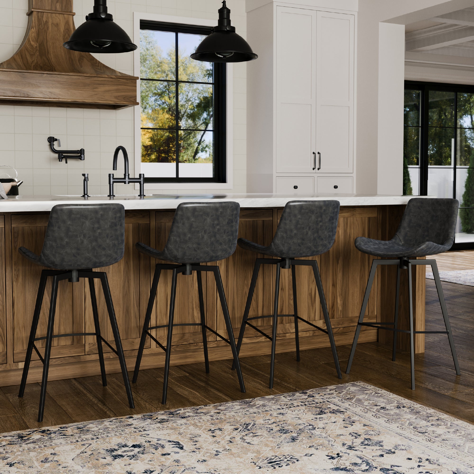 30" Victor Bar Stool in Black Finish with Dark Grey Faux Leather in Stools by Maven Lane