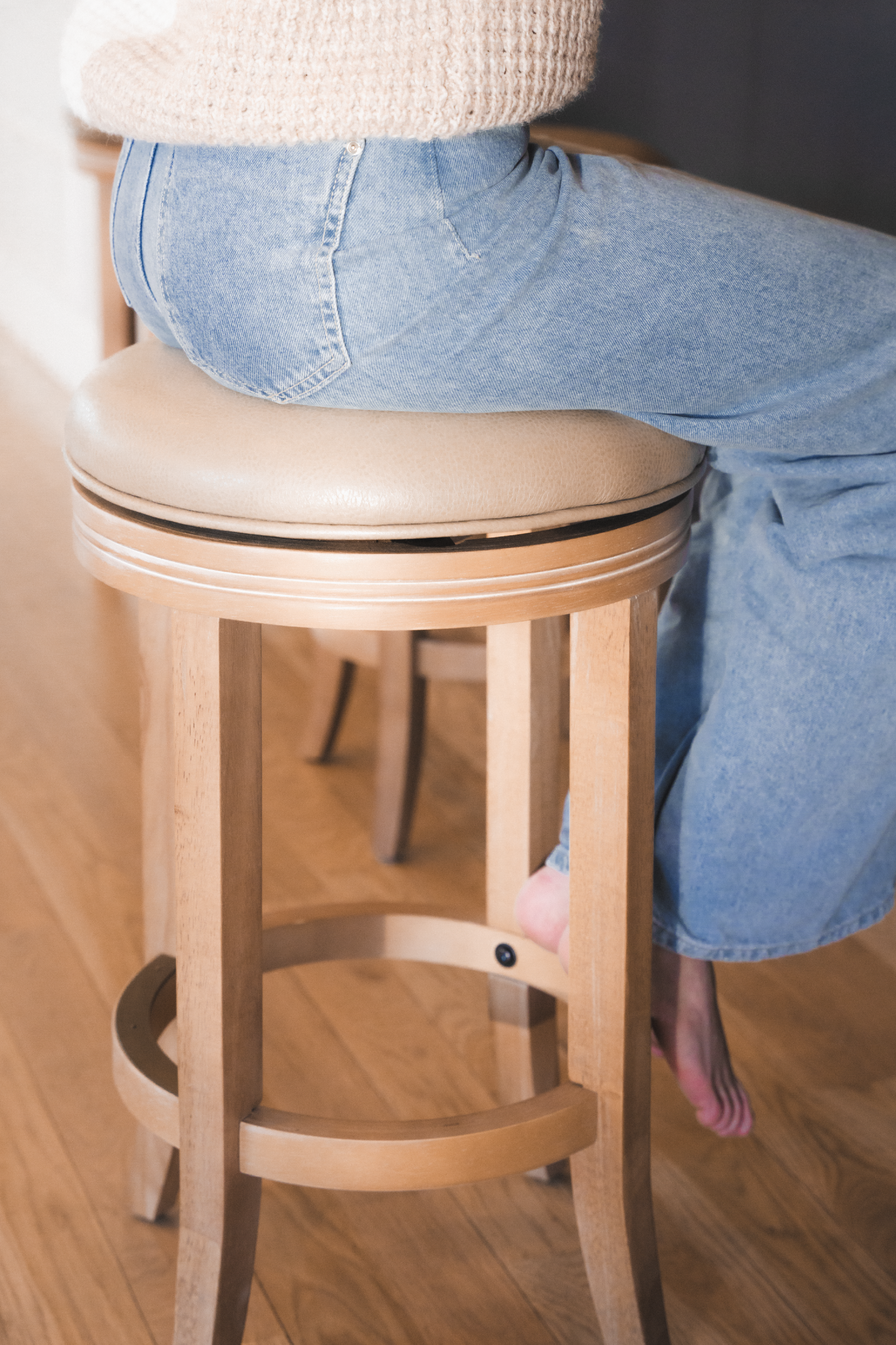 Eva Swivel Counter Height Kitchen Stool - Weathered Oak Finish with Avanti Bone Vegan Leather in Stools by Maven Lane