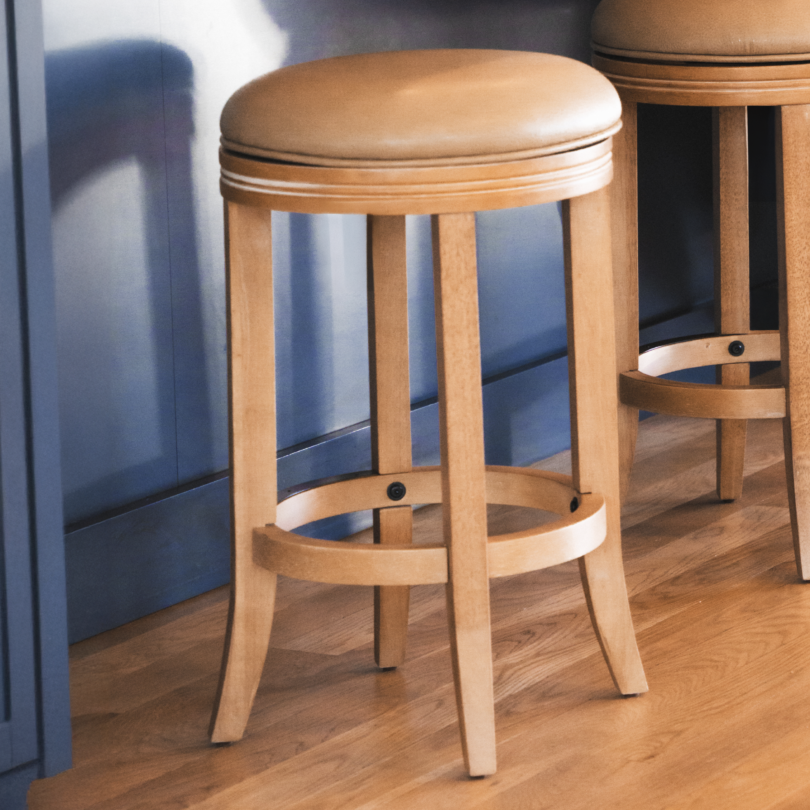 Eva Swivel Counter Height Kitchen Stool - Weathered Oak Finish with Avanti Bone Vegan Leather in Stools by Maven Lane