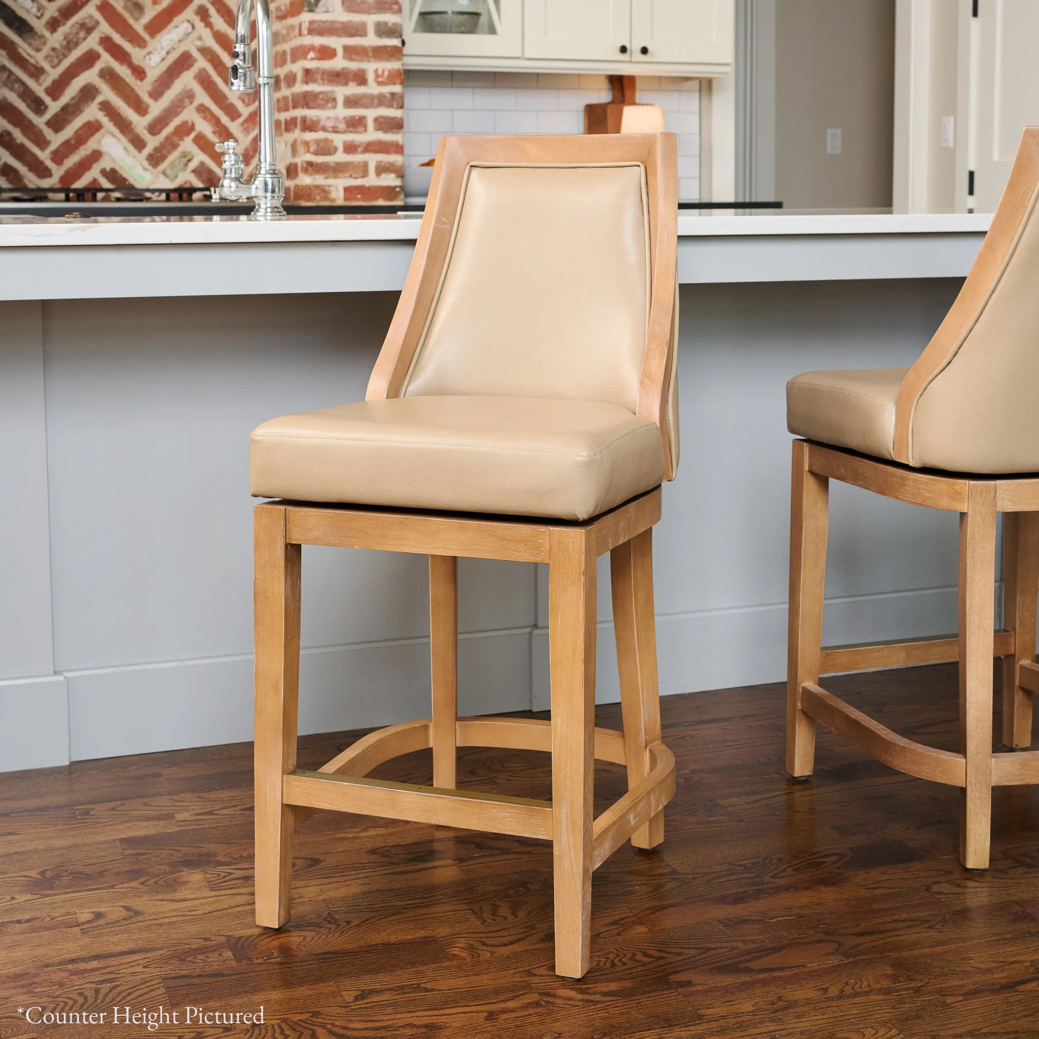 Vienna Swivel Bar Stool in Brown Finish with Beige Faux Leather in Stools by Maven Lane