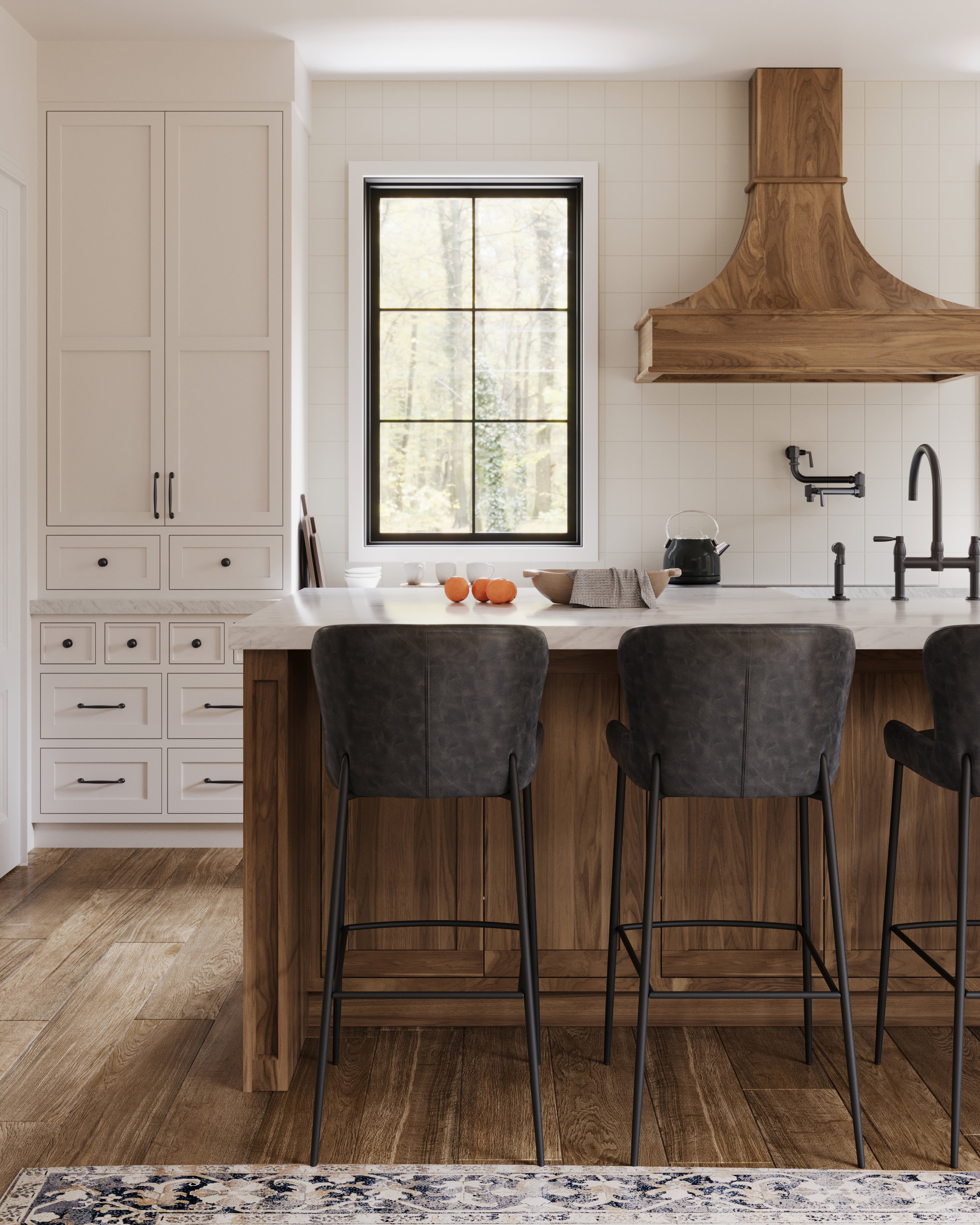 Naomi Bar Stool Matte Black with Charcoal Vegan Leather in Stools by Maven Lane