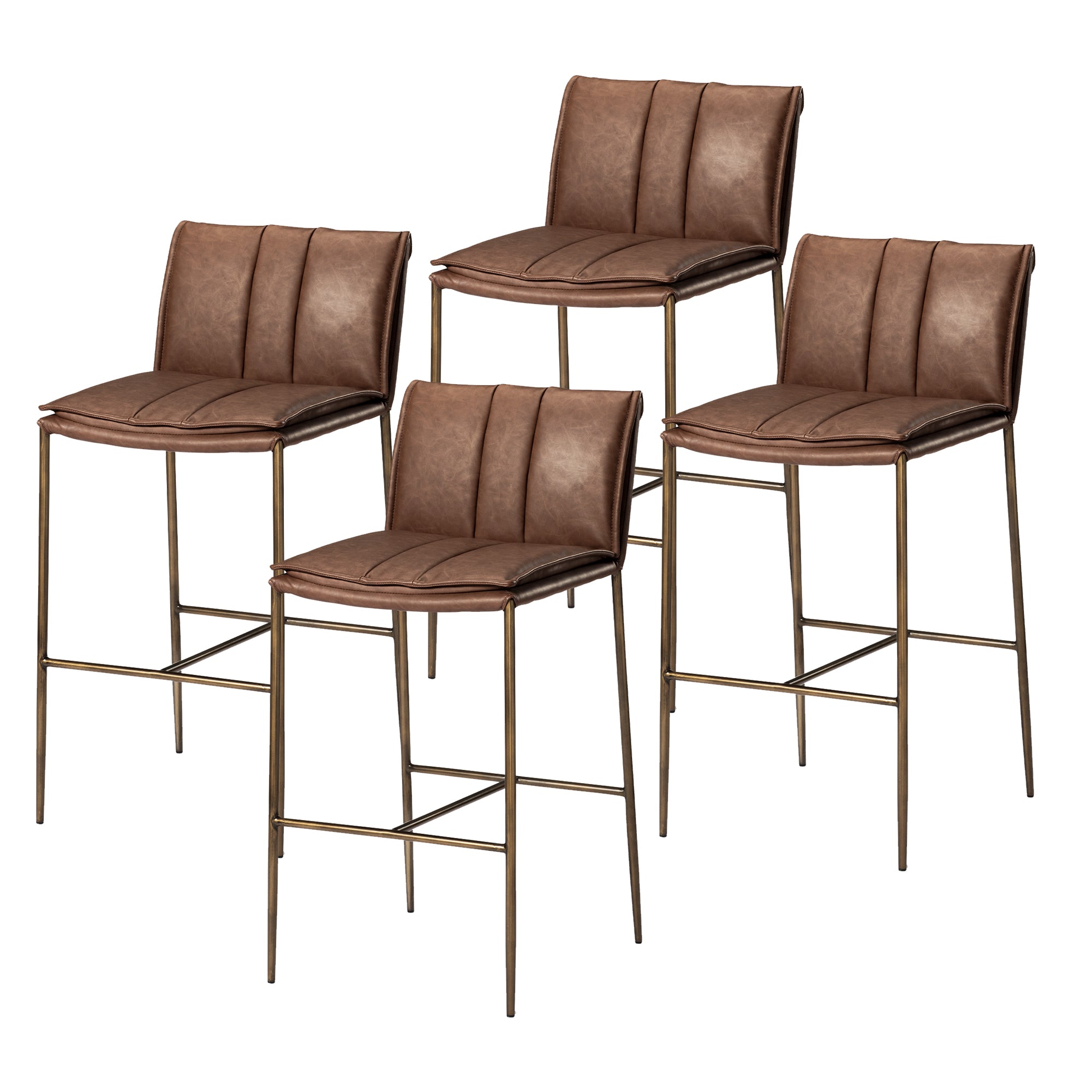 29" Gerard Bar Stool in Aged Gold Finish with Brown Faux Leather (Set of 4) in Stools by Maven Lane