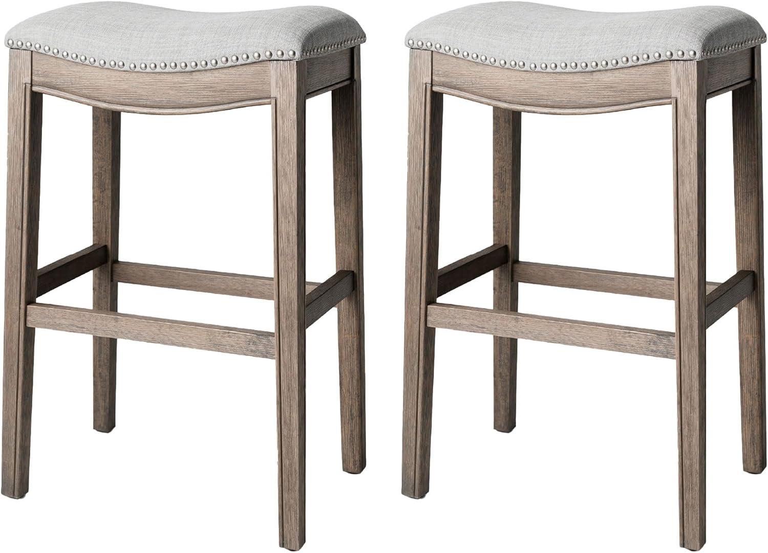 31" Adrien Saddle Bar Stool in Grey Finish with Grey Fabric (Set of 2) in Stools by Maven Lane