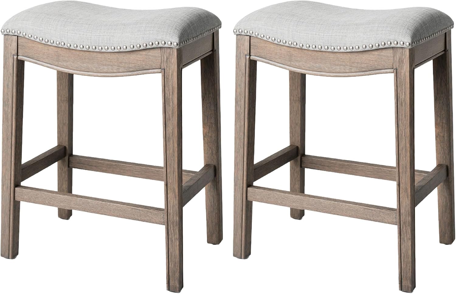 26" Adrien Saddle Counter Stool in Grey Finish with Grey Fabric (Set of 2) in Stools by Maven Lane