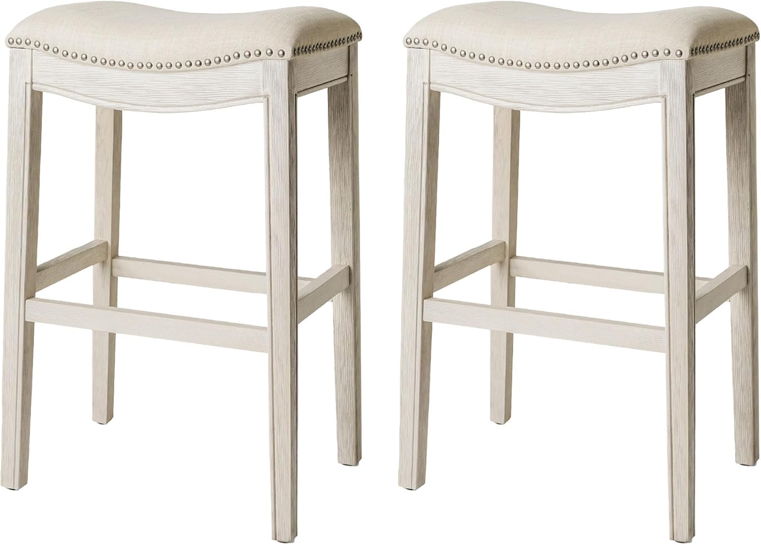 31" Adrien Saddle Bar Stool in Cream Finish with Natural Fabric (Set of 2) in Stools by Maven Lane