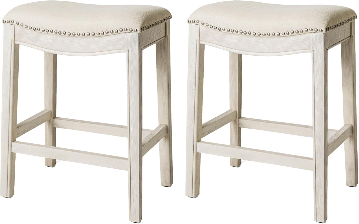 26" Adrien Saddle Counter Stool in Cream Finish with Natural Fabric (Set of 2) in Stools by Maven Lane
