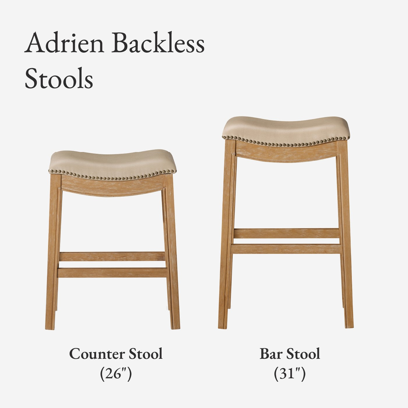 Adrien Saddle Counter Stool in Natural Finish with Beige Faux Leather in Stools by Maven Lane