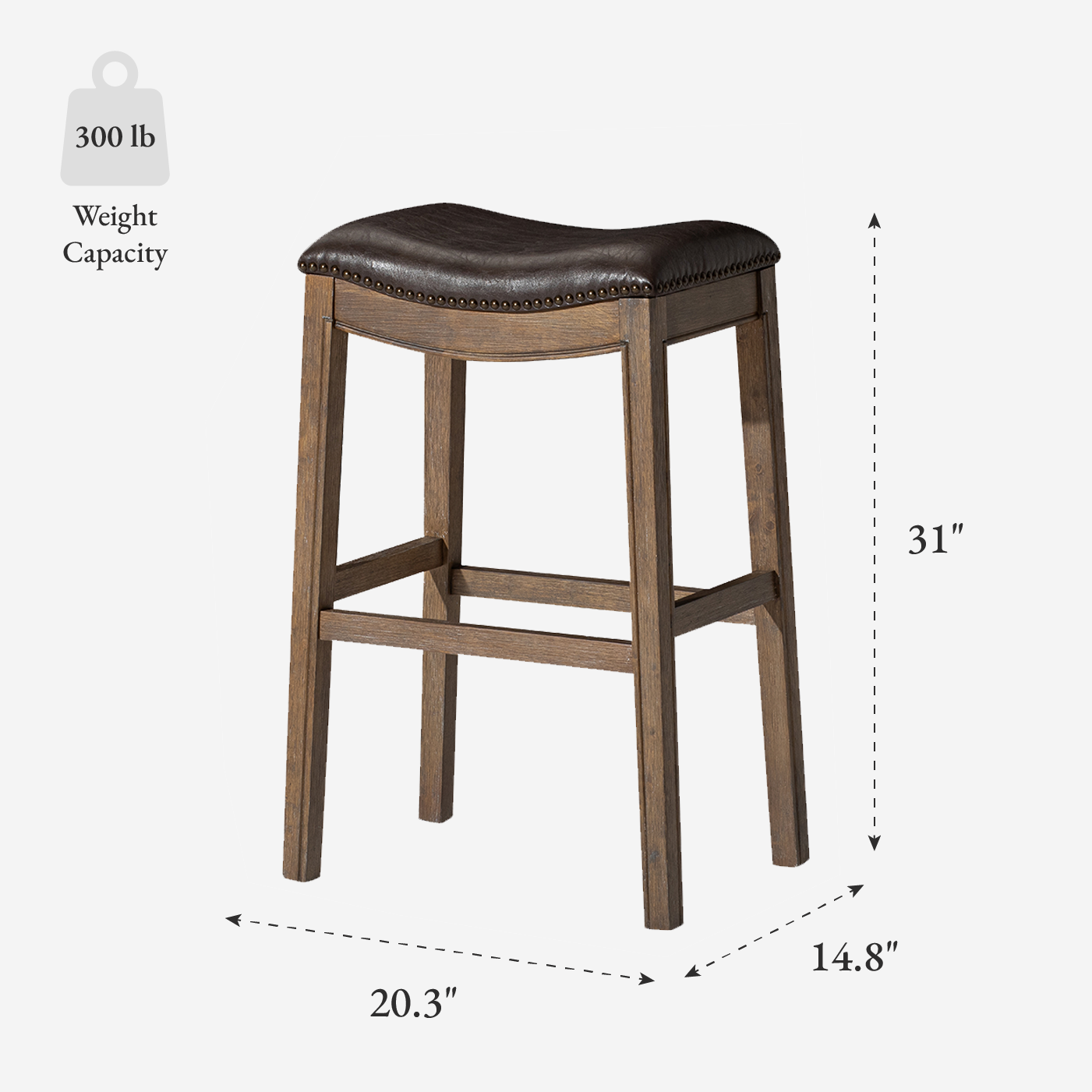 Adrien Saddle Bar Stool in Brown Finish with Dark Brown Faux Leather in Stools by Maven Lane