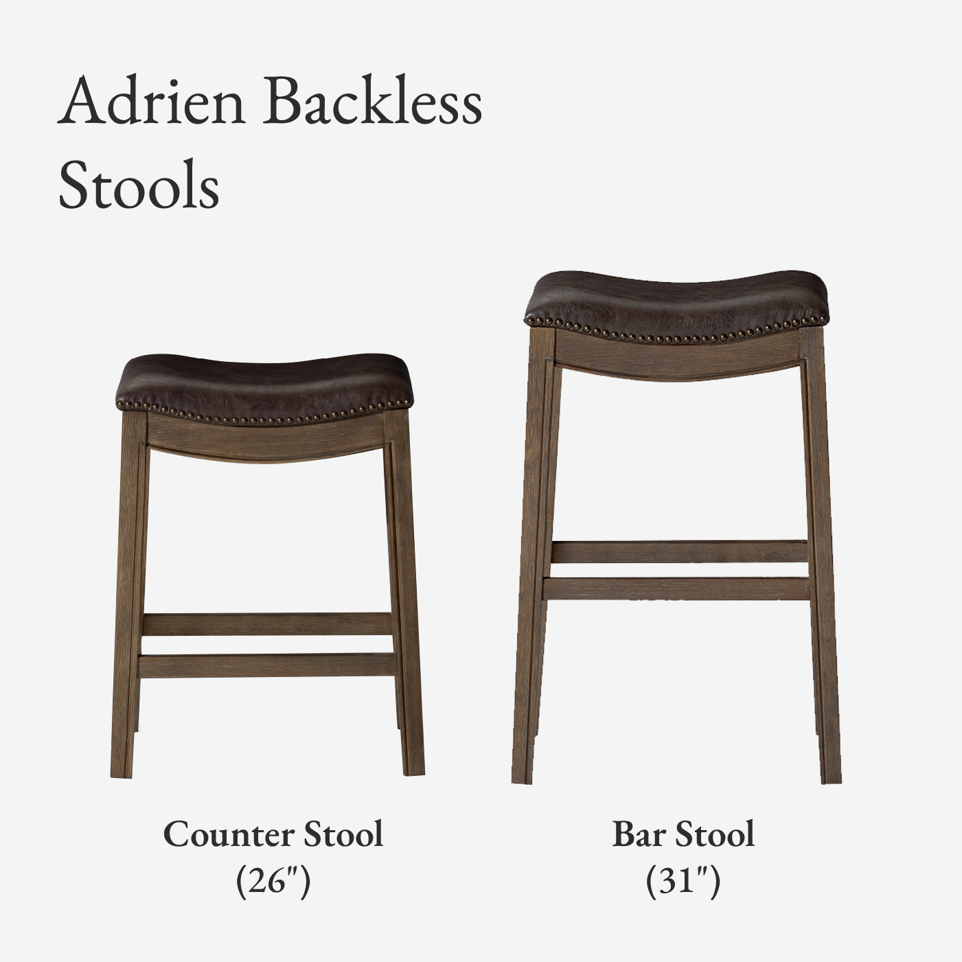 Adrien Saddle Bar Stool in Brown Finish with Dark Brown Faux Leather in Stools by Maven Lane