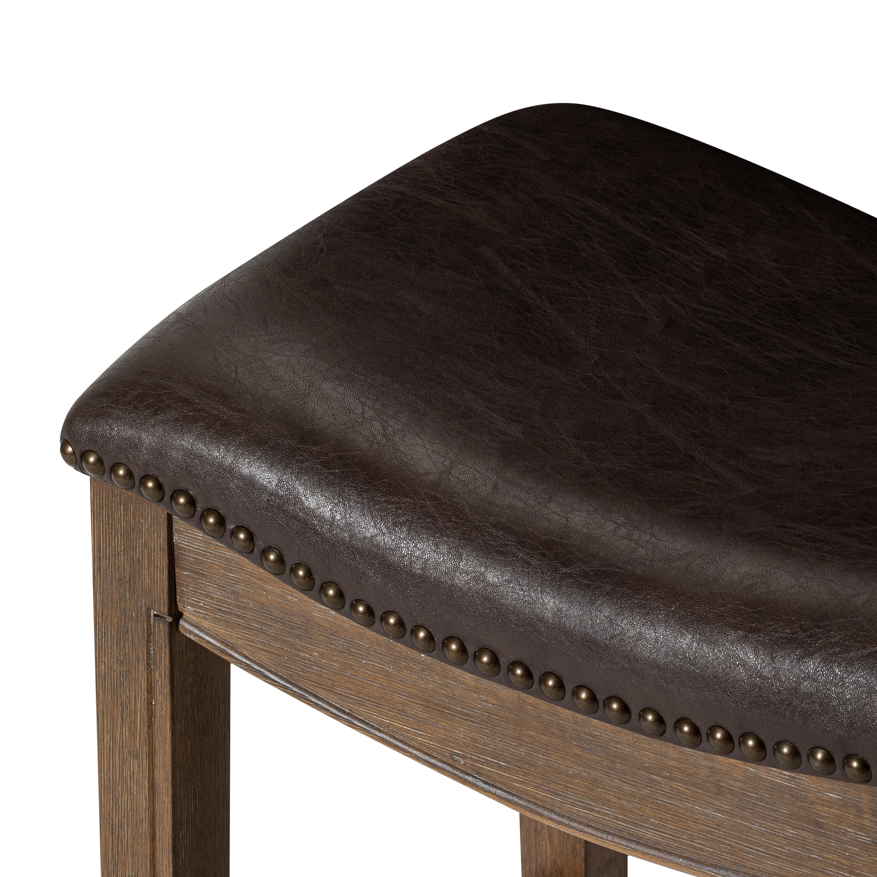 31" Adrien Saddle Bar Stool in Brown Finish with Brown Faux Leather in Stools by Maven Lane