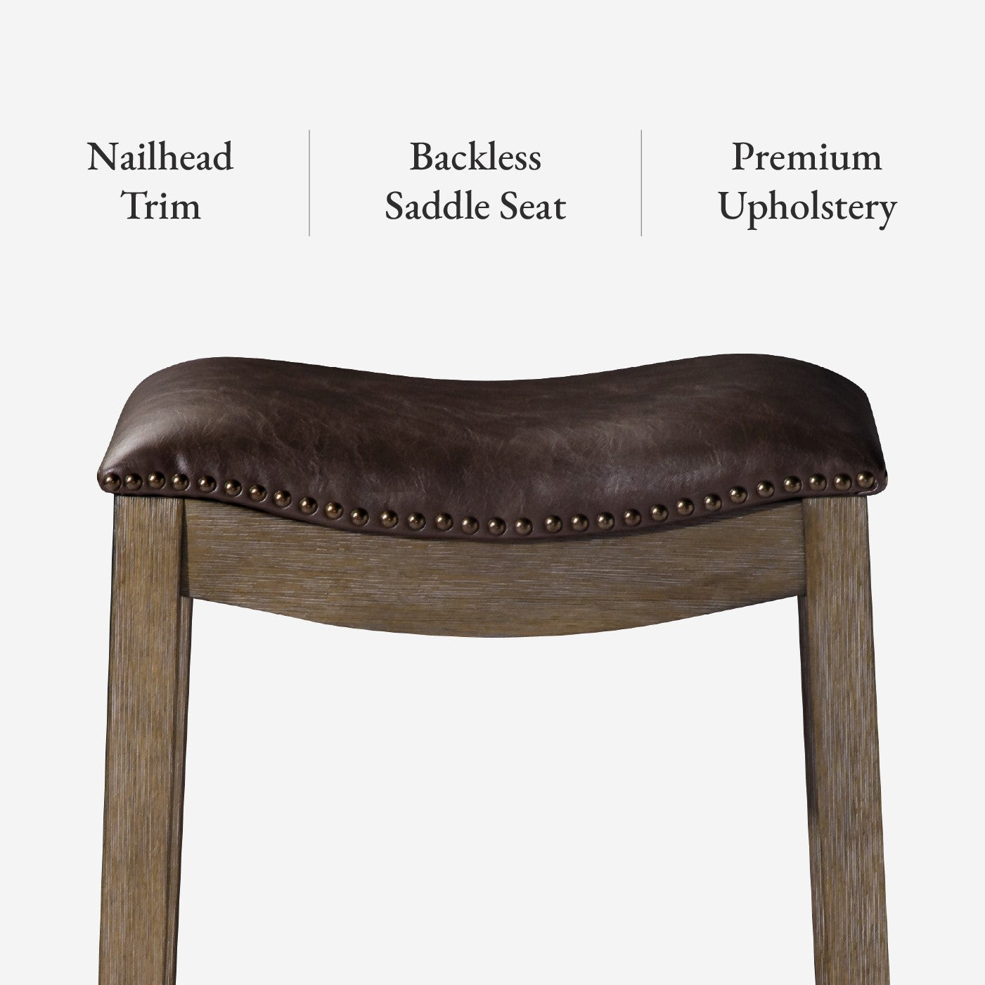 Adrien Saddle Counter Stool in Brown Finish with Dark Brown Faux Leather in Stools by Maven Lane