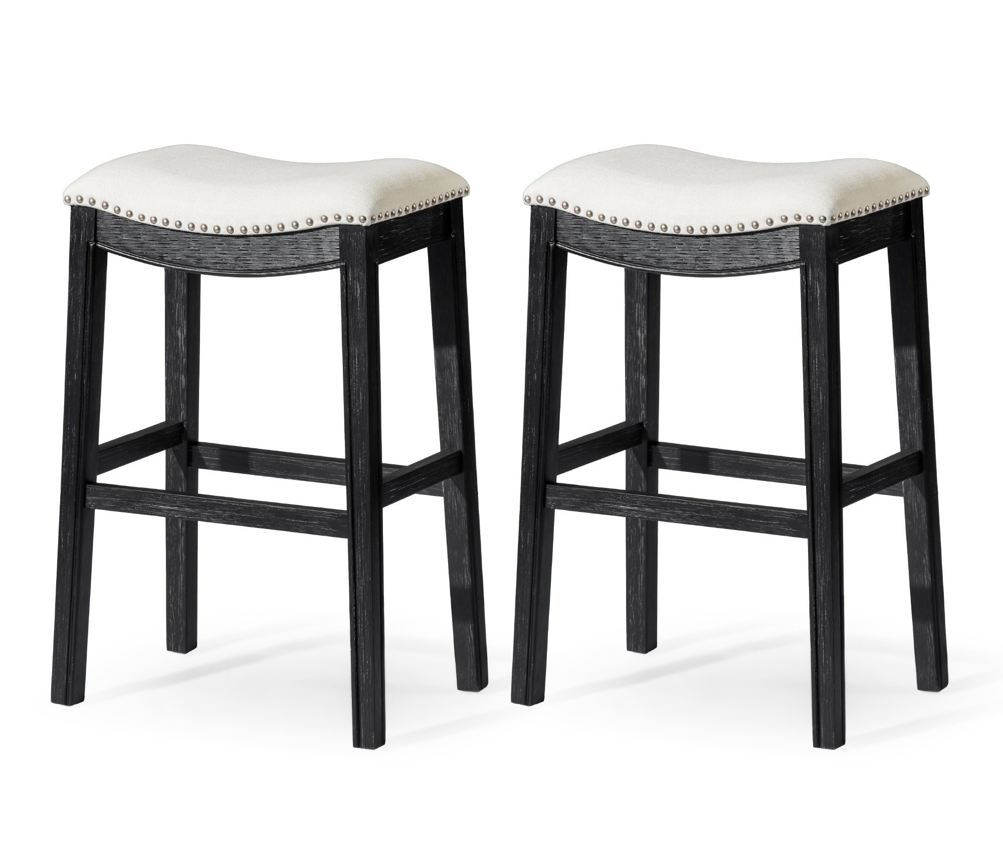 31" Adrien Saddle Bar Stool in Black Finish with White Fabric (Set of 2) in Stools by Maven Lane