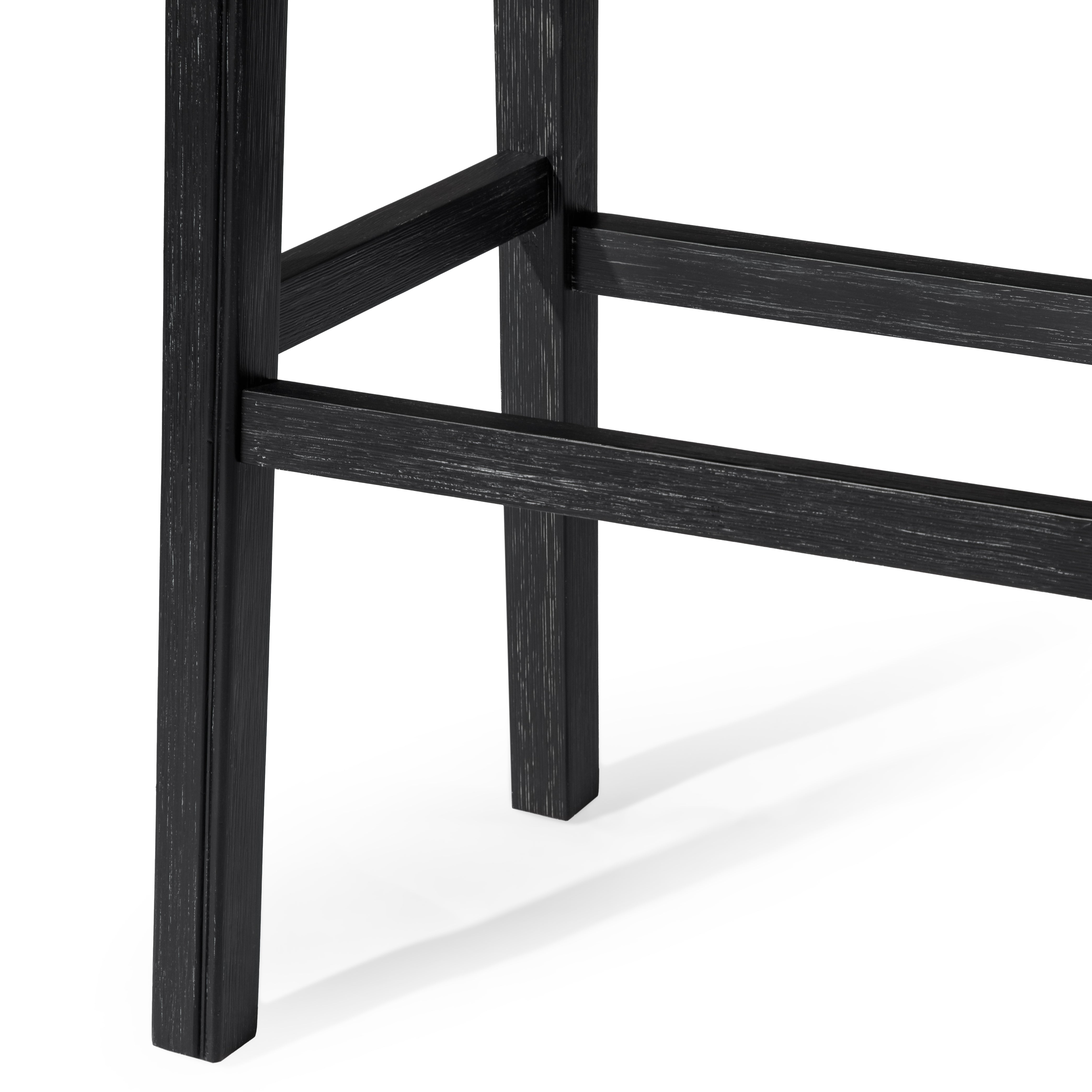 Adrien Saddle Bar Stool In Aged Black Finish With Snow White Fabric Upholstery in Stools by Maven Lane