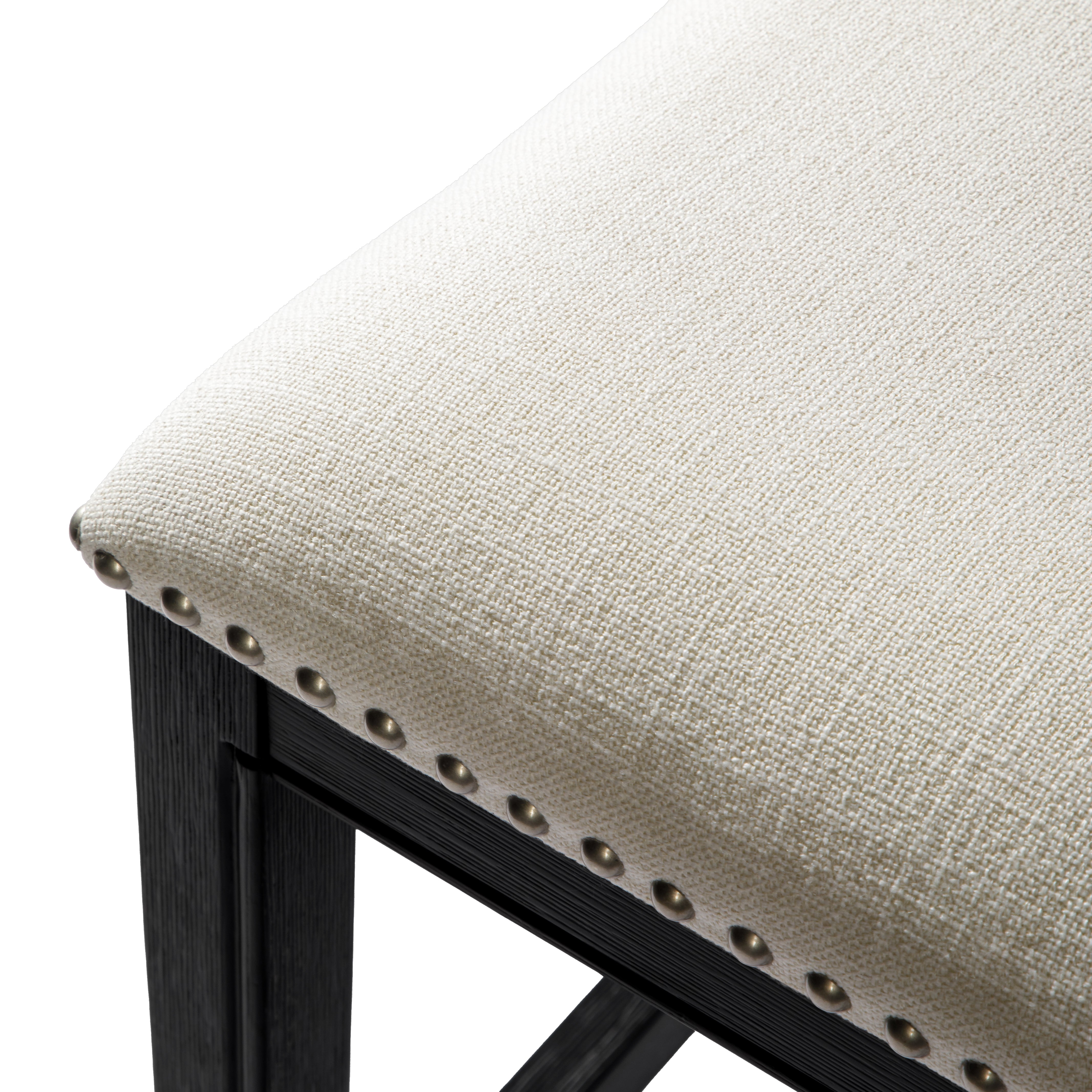 Adrien Saddle Counter Height Kitchen Stool - Aged Black Finish with Snow White Fabric Upholstery in Stools by Maven Lane