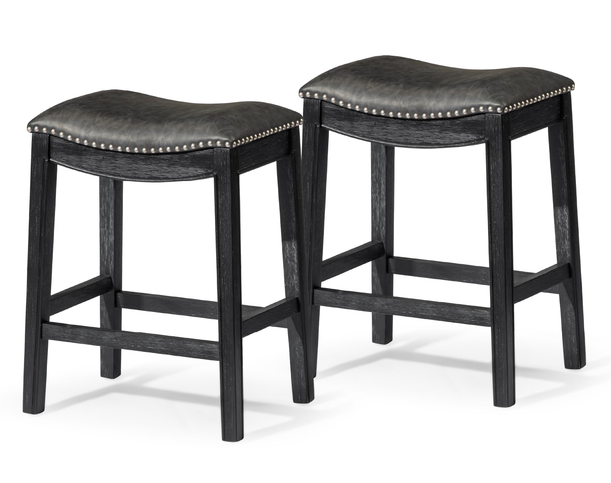 26" Adrien Saddle Counter Stool in Black Finish with Dark Grey Faux Leather (Set of 2) in Stools by Maven Lane