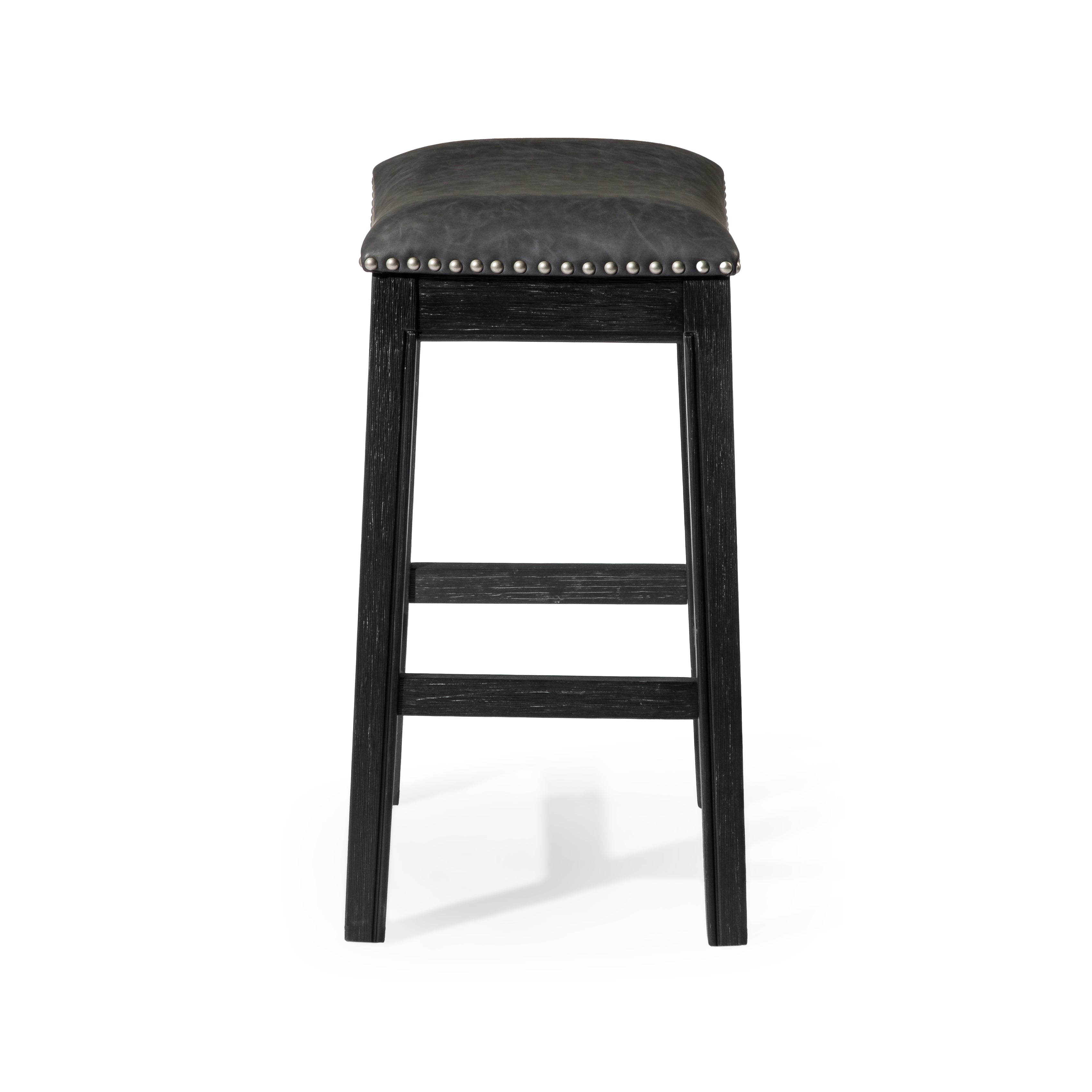 Adrien Saddle Counter Height Kitchen Stool - Aged Black Finish With Charcoal Black Vegan Leather in Stools by Maven Lane