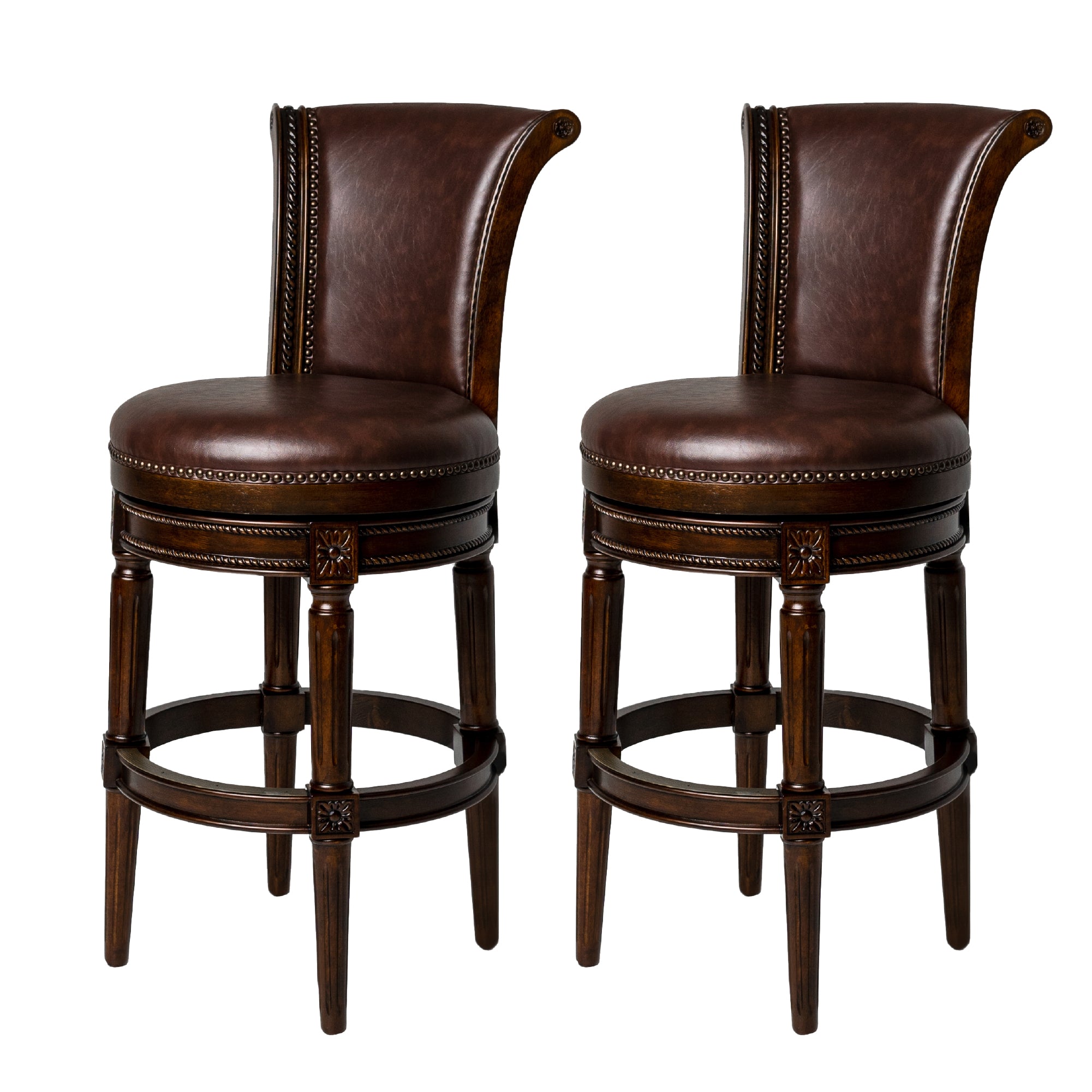 31" Pullman Bar Stool in Dark Brown Finish with Brown Faux Leather (Set of 2) in Stools by Maven Lane
