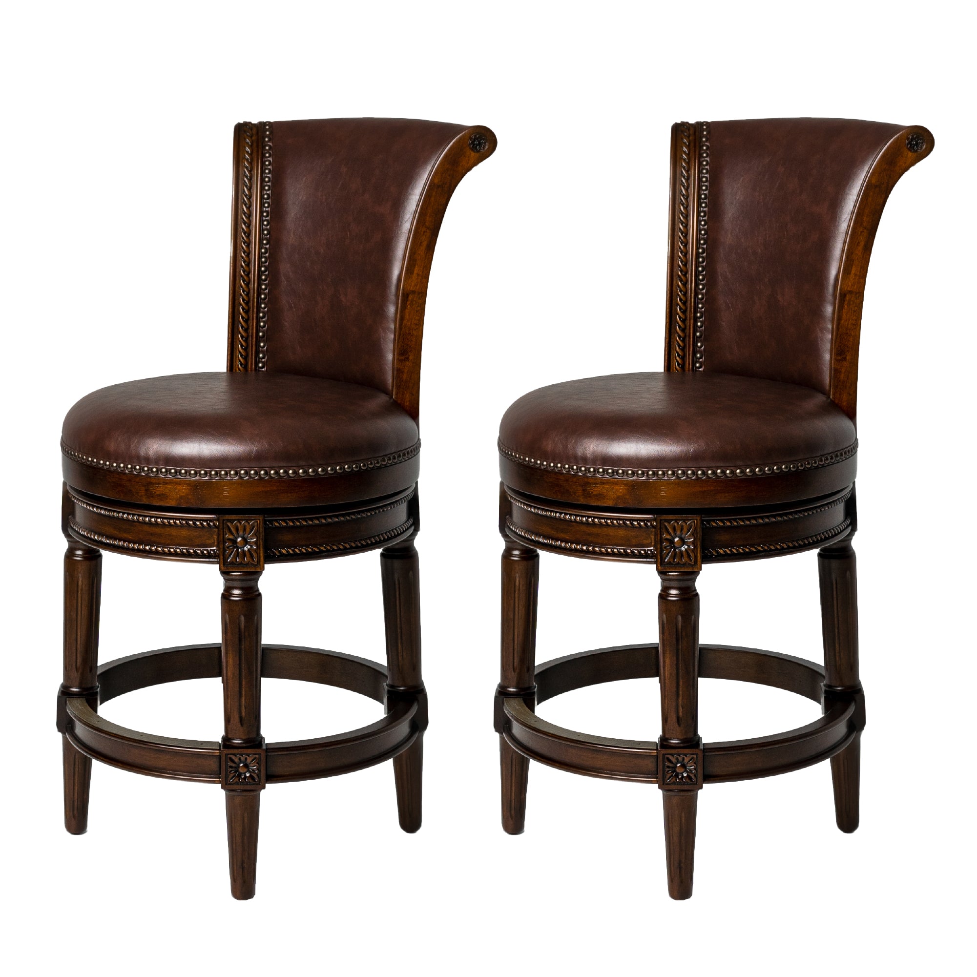 26" Pullman Counter Stool in Dark Brown Finish with Brown Faux Leather (Set of 2) in Stools by Maven Lane