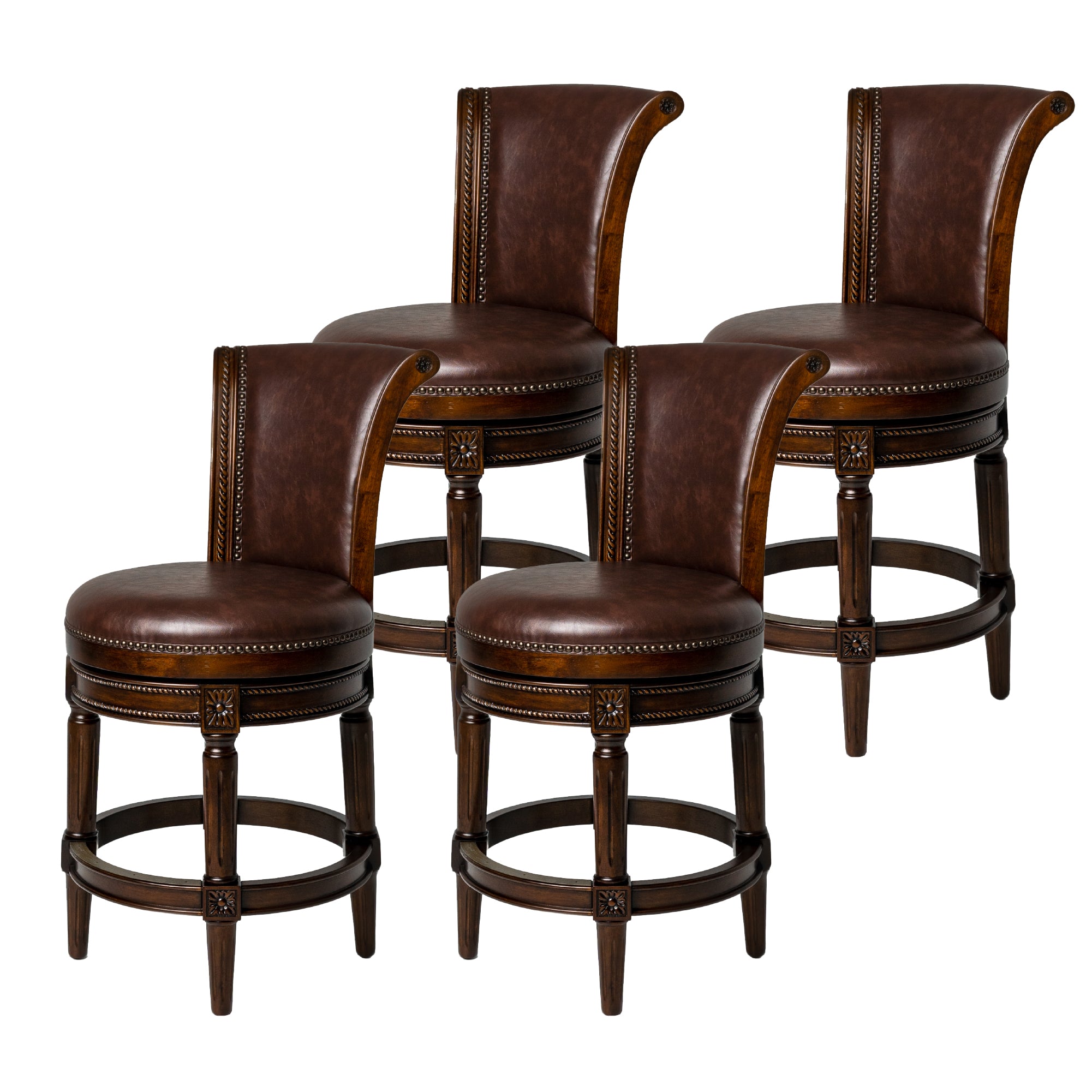 26" Pullman Counter Stool in Dark Brown Finish with Brown Faux Leather (Set of 4) in Stools by Maven Lane