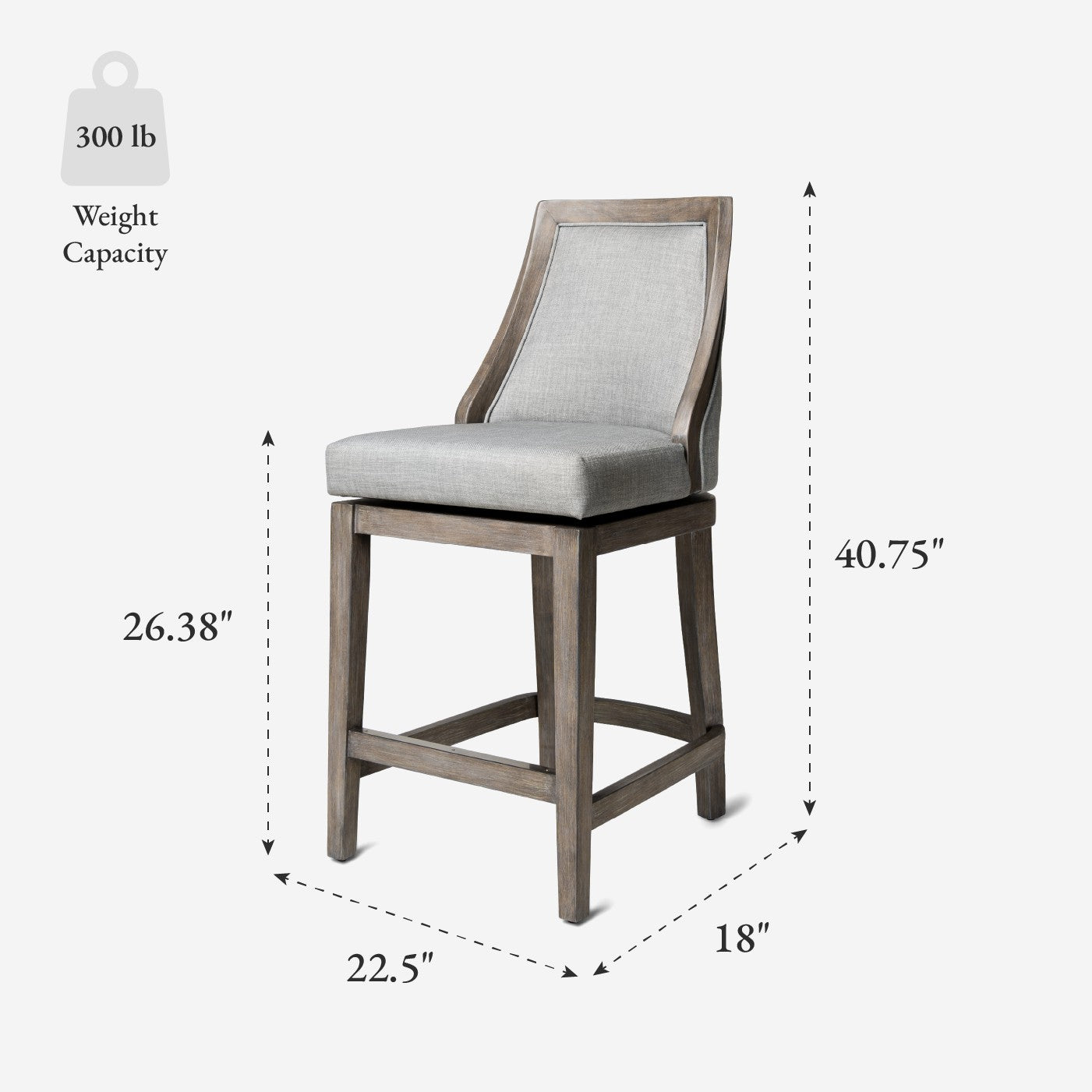 26" Vienna Swivel Counter Stool in Grey Finish with Grey Fabric in Stools by Maven Lane