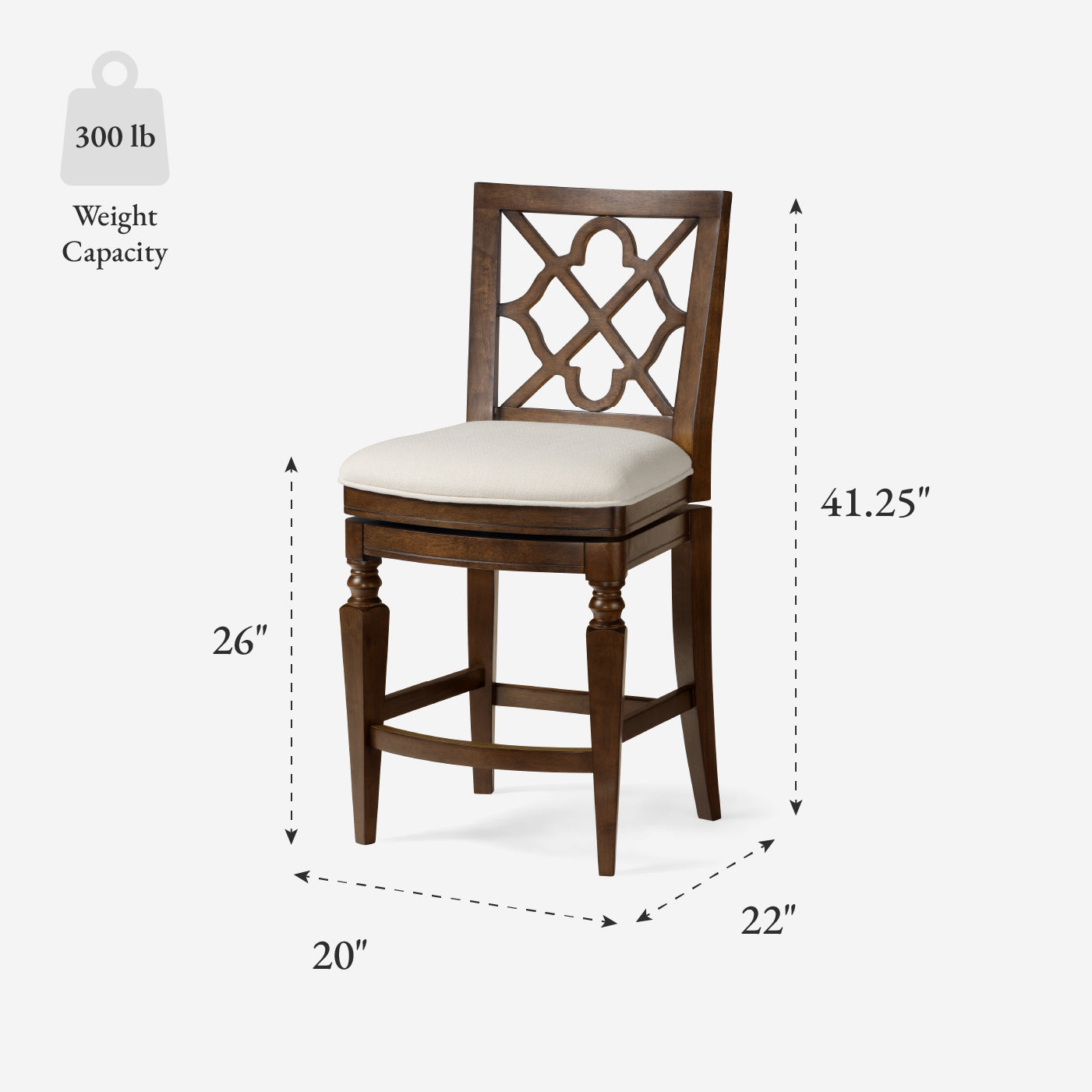 26" Highland Counter Stool in Brown Finish and Beige Fabric in by Maven Lane