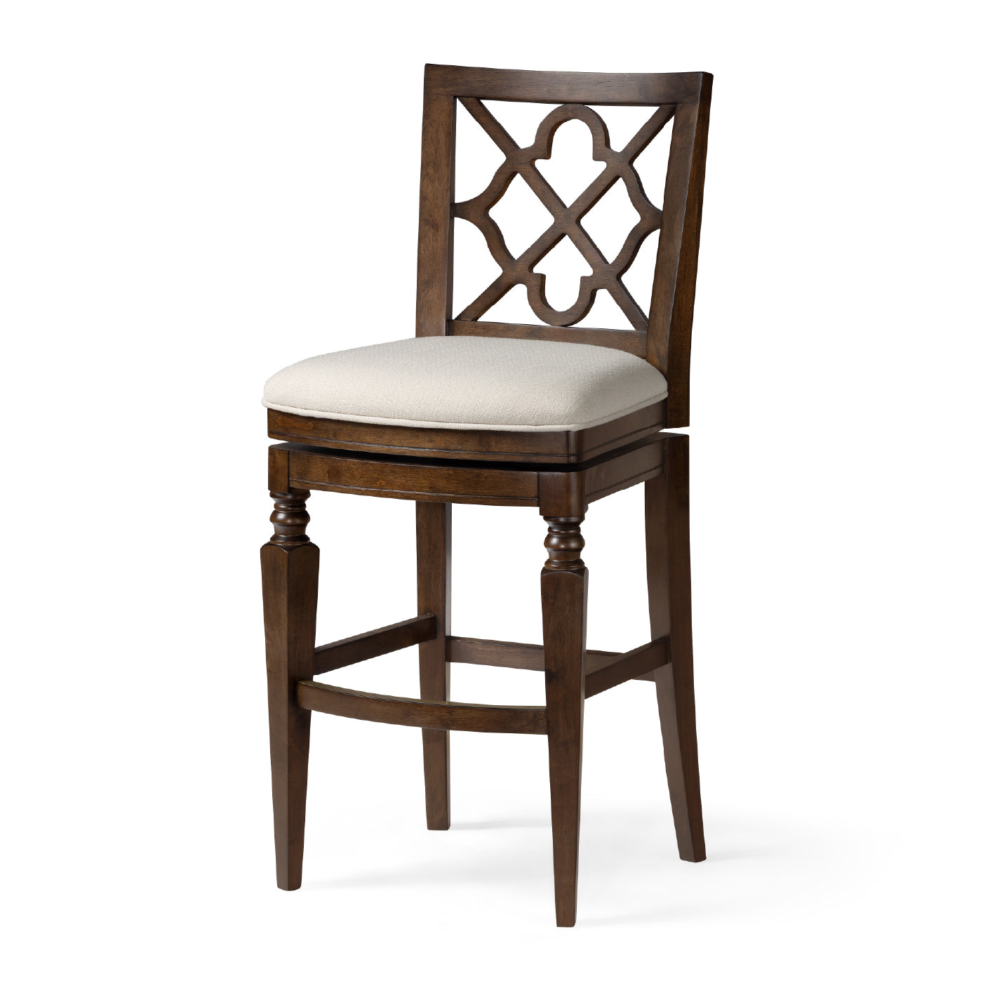 31" Highland Bar Stool in Brown Finish and Beige Fabric in by Maven Lane