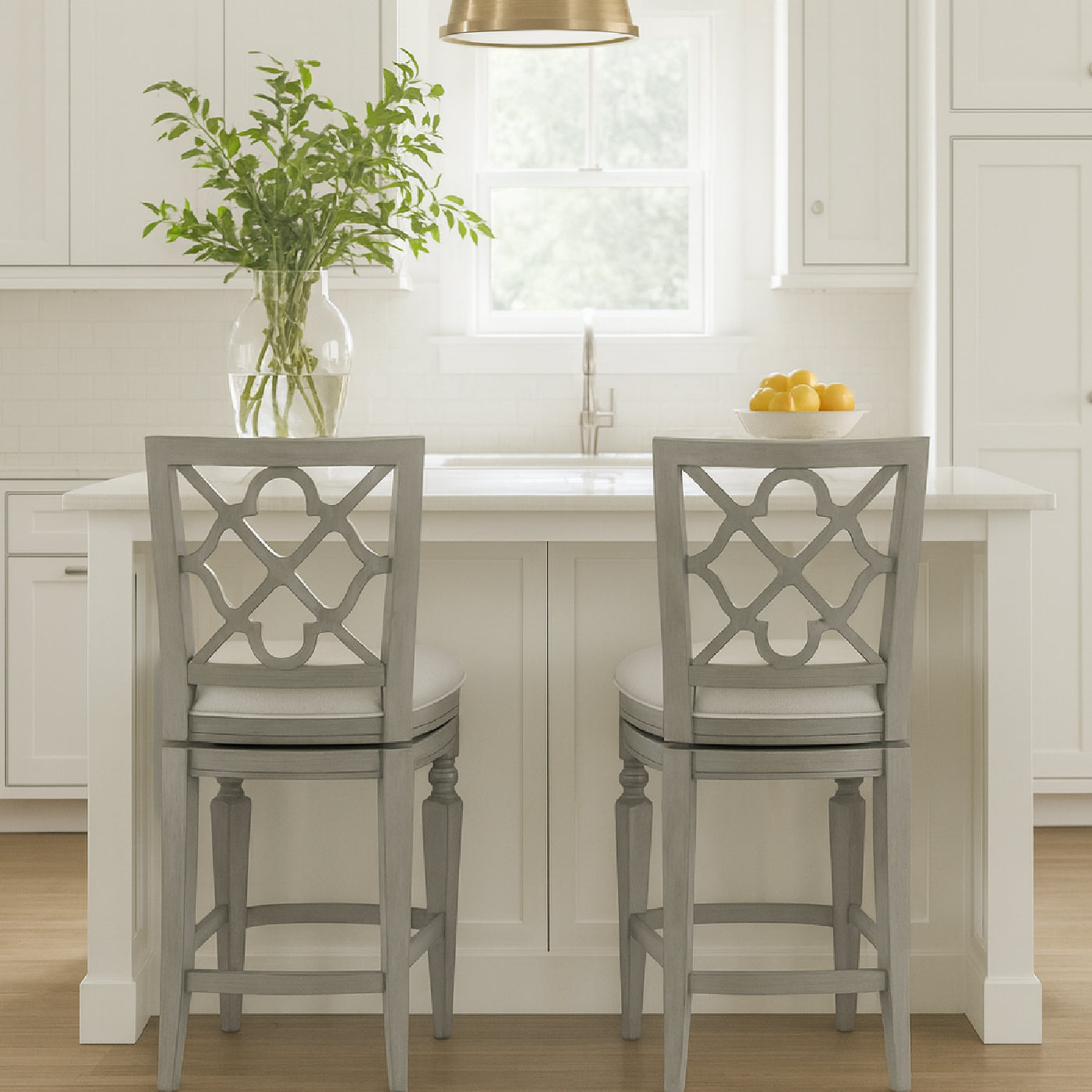 Highland Counter Stool in Grey Finish and Beige Fabric in by Maven Lane