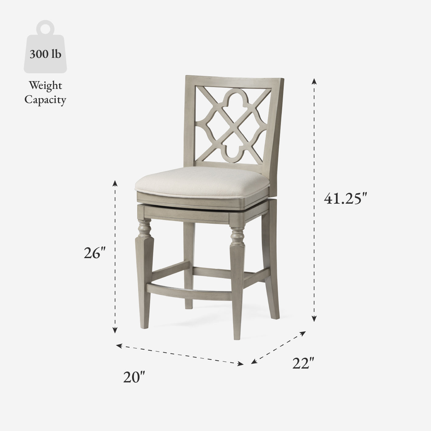 26" Highland Counter Stool in Grey Finish and Beige Fabric in by Maven Lane