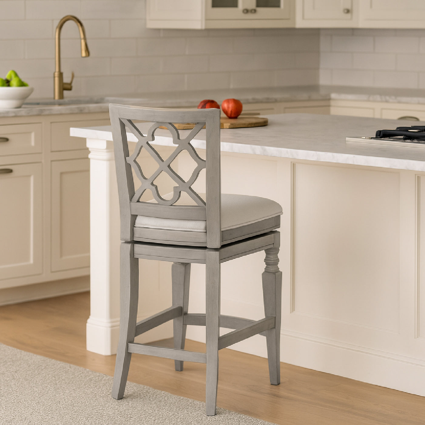 Highland Bar Stool in Grey Finish and Beige Fabric in by Maven Lane
