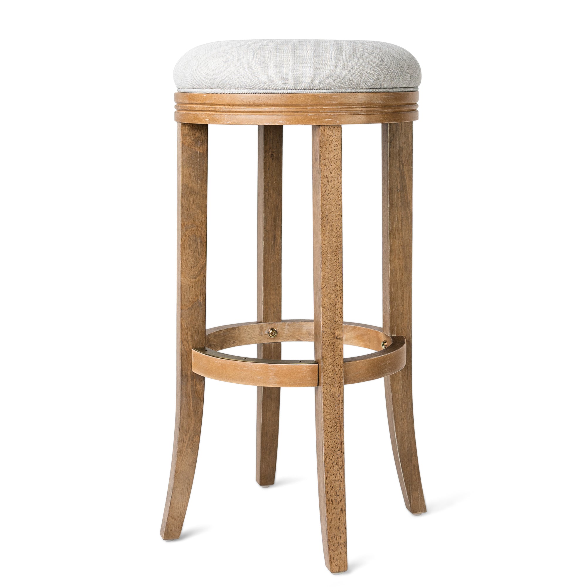 31" Eva Bar Stool in Weathered Oak Finish with Sand Color Fabric Upholstery in Stools by Maven Lane