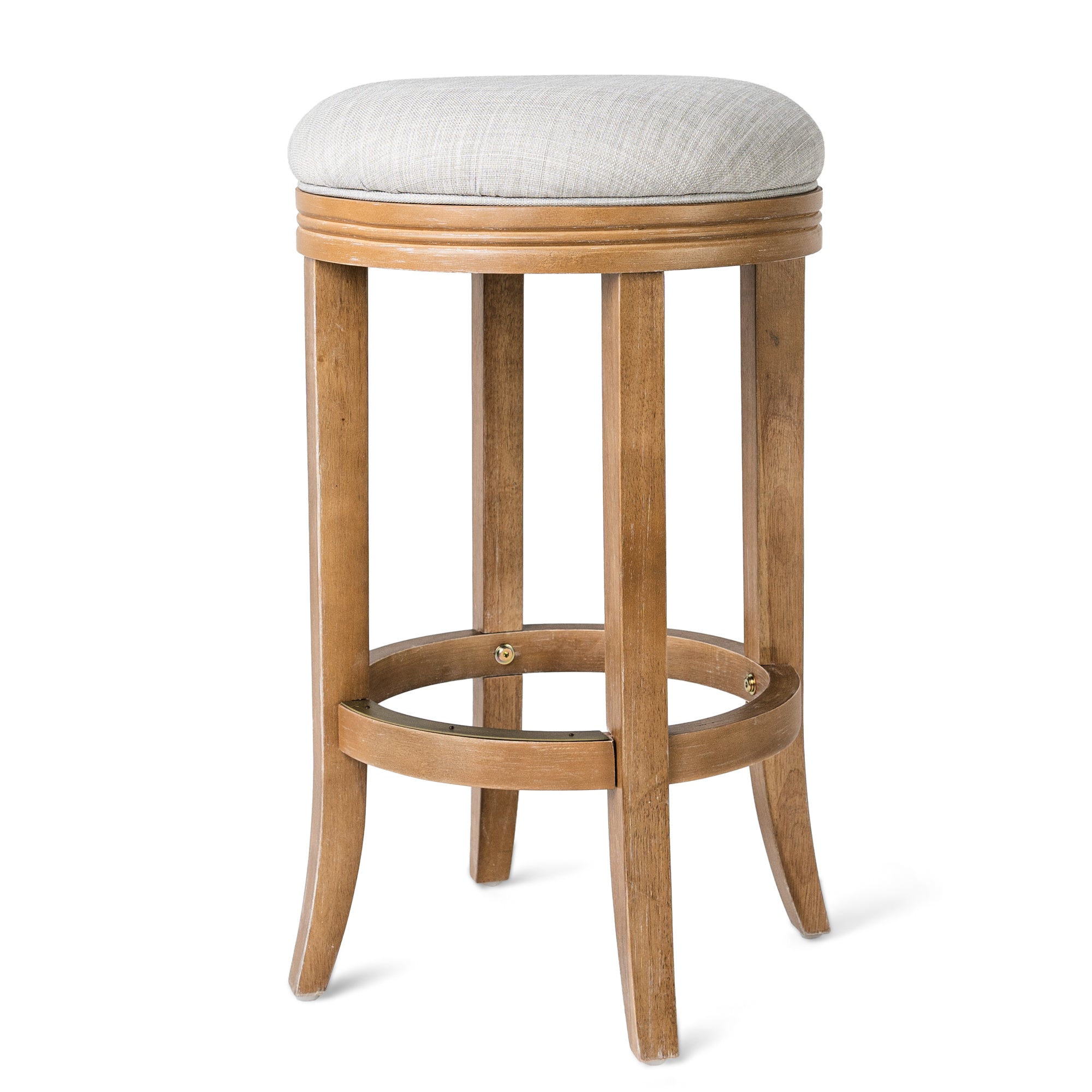 26" Eva Counter Height Kitchen Stool - Weathered Oak Finish with Sand Color Fabric Upholstery in Stools by Maven Lane